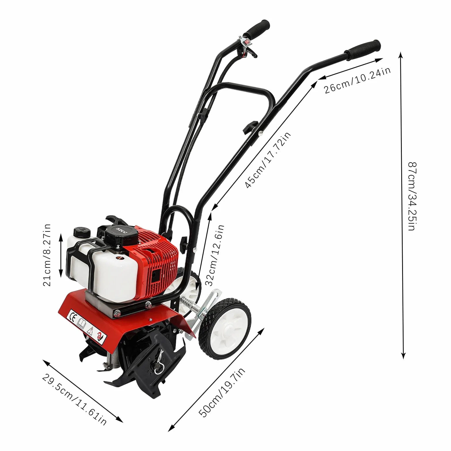 2Stroke - Rotavator cultivador de gasolina de 52 cc para jardín, tierra y verduras, motor de césped, rotovador de gas, herramienta de labrado de granja, 6500 rpm