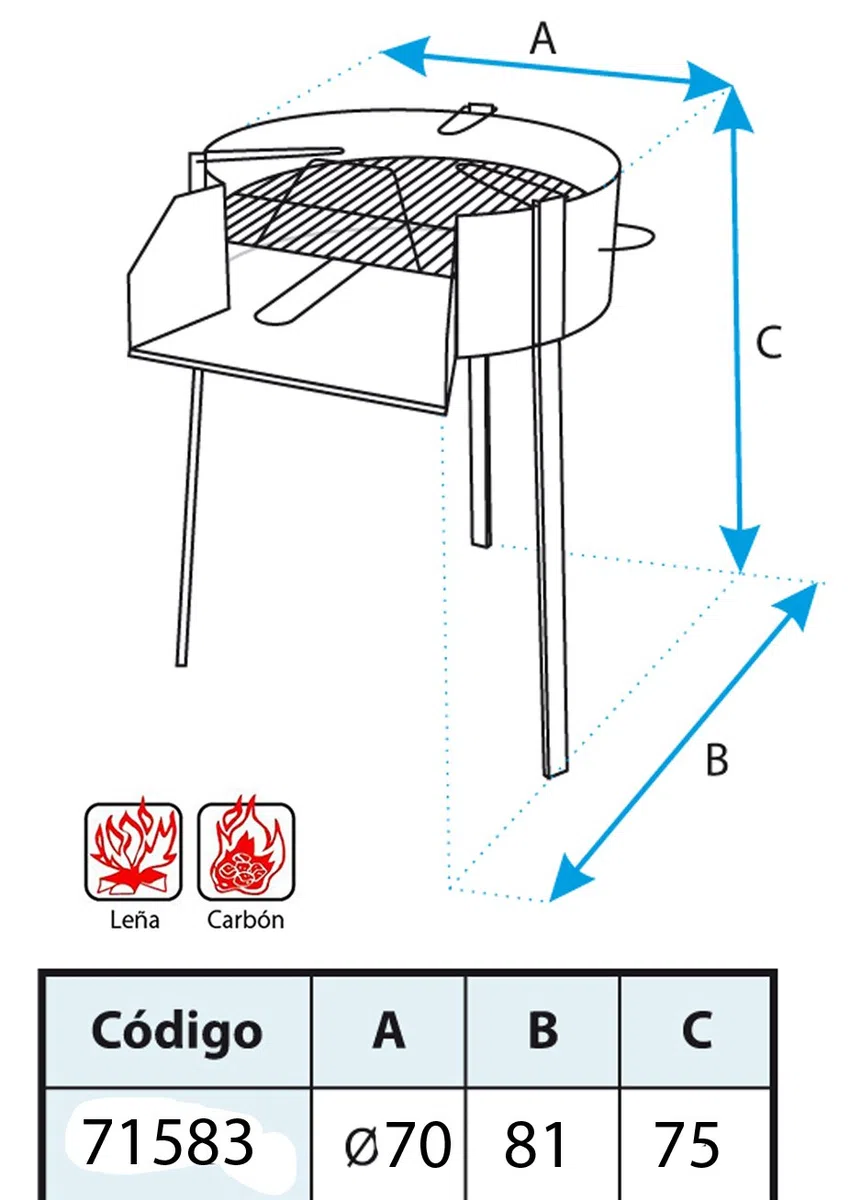 Imex El Zorro - Barbacoa Redonda Ø70 cm con Soporte para Paellera | Barbacoa Exterior sin Humo Portátil | Barbacoa Carbón o Gas | Barbacoa Pequeña y Desmontable para Jardín o Terraza