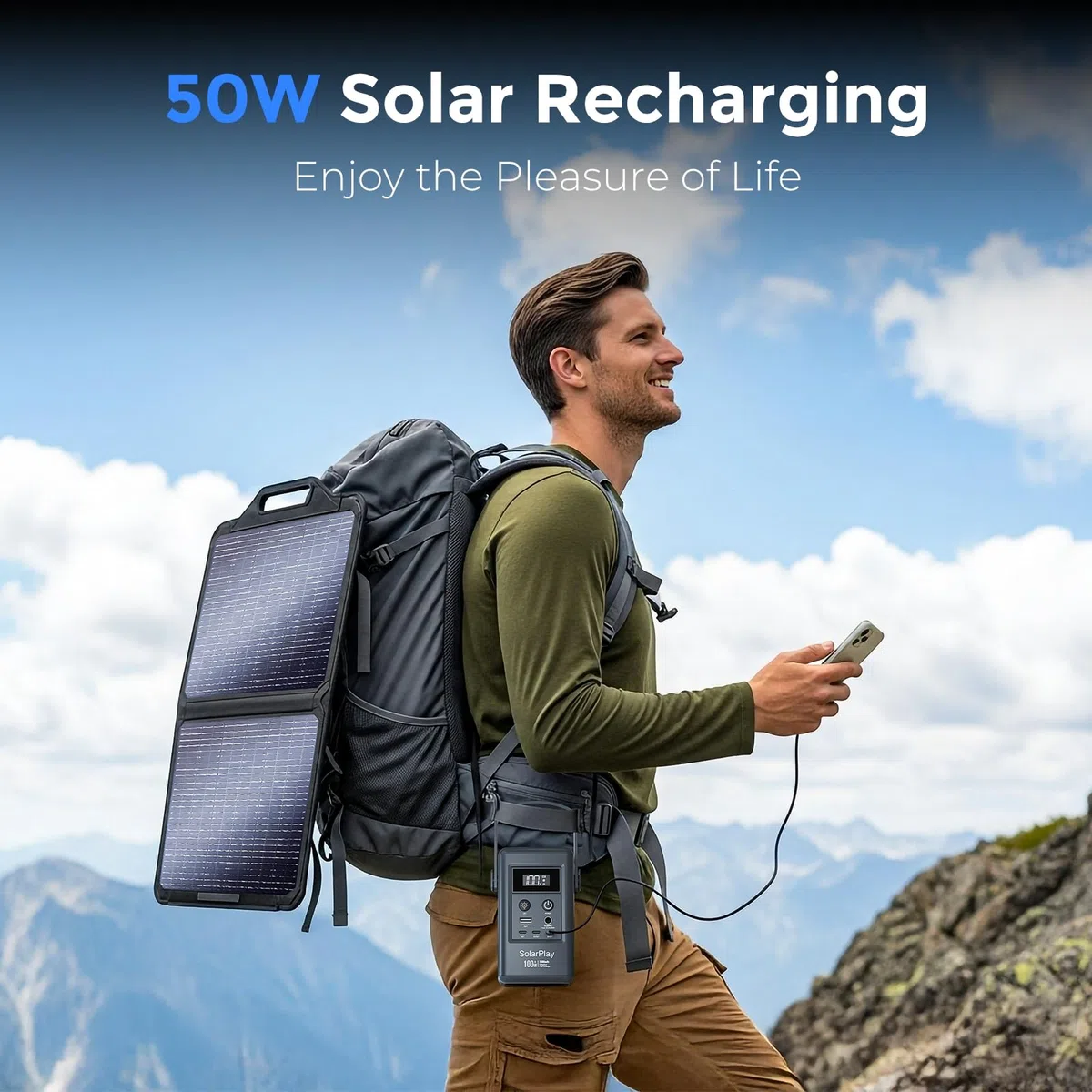 Estación de Energía Portátil SolarPlay Q100 de 100 W, Pequeño Generador con Tomas de Corriente/CC/USB/luz LED, Batería Externa de 92,5 Wh para Acampadas, Respaldo Doméstico y Cortes de Emergencia