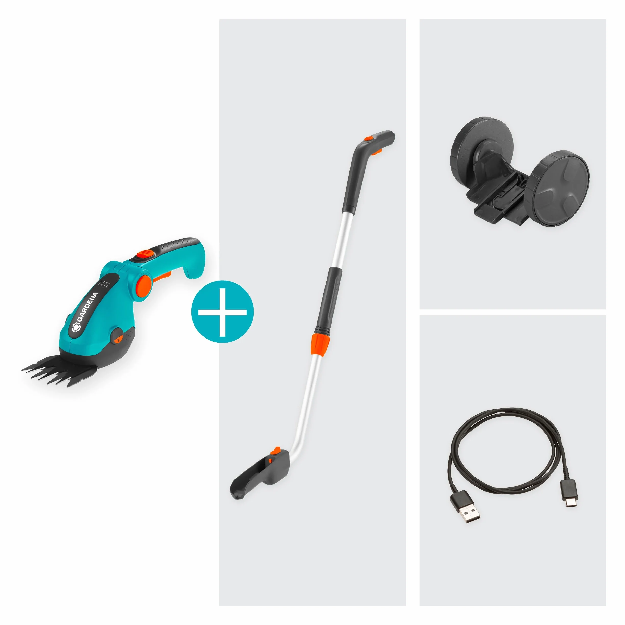 Gardena Set de Tijeras cortacésped a batería ComfortCut Li: Tijeras cortacésped, Mango telescópico con Ruedas, Mango ergonómico y Flexible con indicador de batería, Cuchillas extraíbles (9889-20)