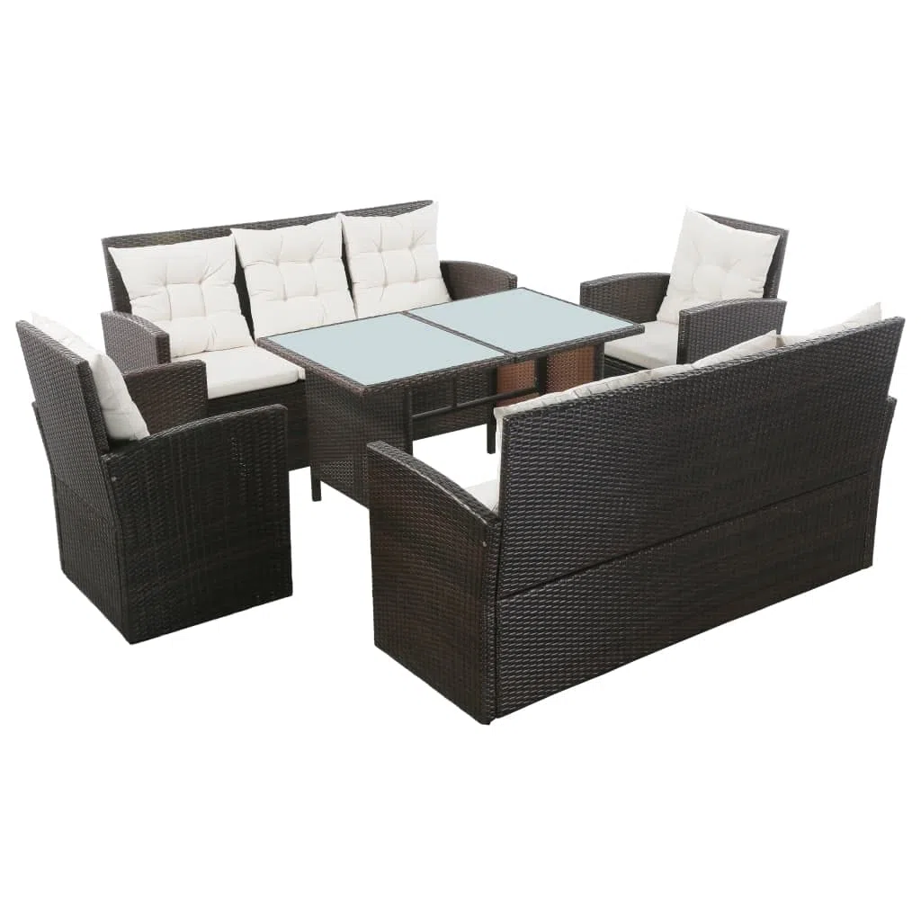 Sofa Terraza Exterior, Conjunto Jardín de Ratán, Sofas Exteriores de Jardin, Sofa de Jardin, Set sofás de jardín 5 Piezas y Cojines ratán sintético marrón