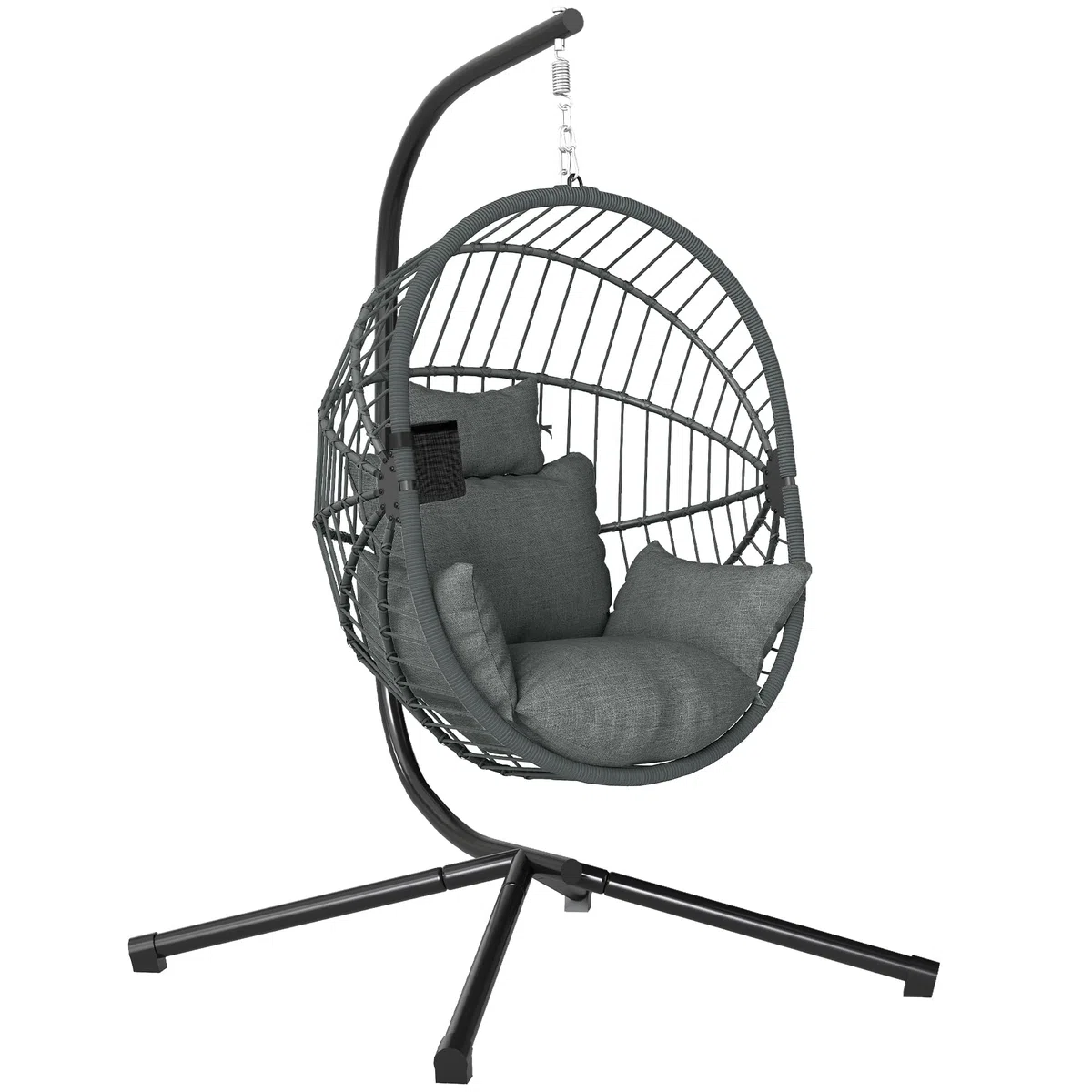 Outsunny Silla Colgante Huevo con Soporte Columpio Jardín Exterior con Cesta Plegable Cojín y Reposacabezas Columpio Colgante para Interior y Exterior Carga 120 kg Gris