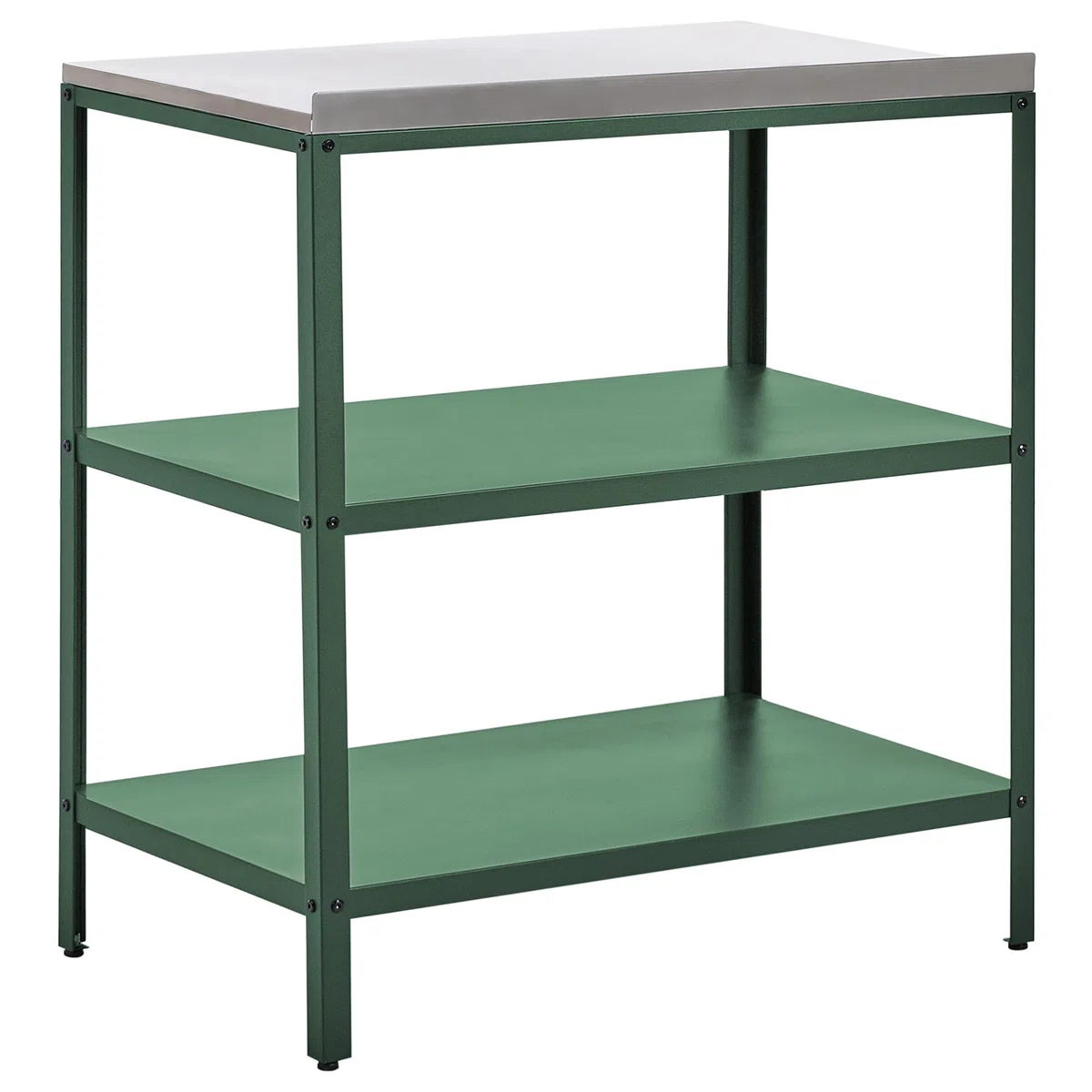 Beliani Isla de Cocina de jardín Exterior con estantes y encimera de Acero Inoxidable 80x50x92 cm Verde Vilama