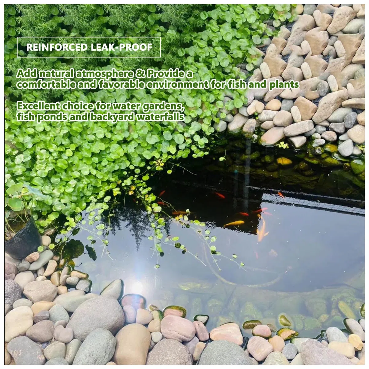 Revestimiento para Estanque de HDPE, Flexible Mallas para Estanque Resistente al Desgarro 0,2mm Lona para Estanques de Jardín, Koi y Piscinas de Peces(Size:8x8m,Color:Negro)