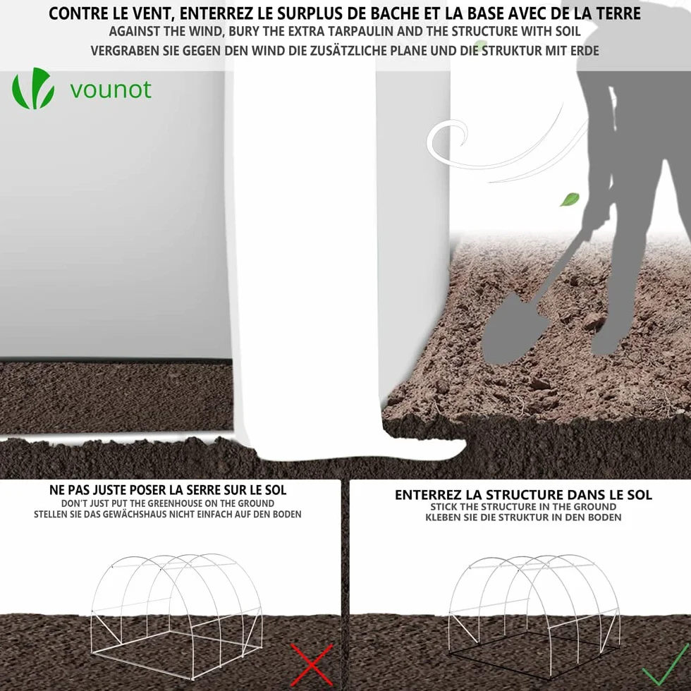 VOUNOT® Invernaderos Jardín, Tunel Invernadero Huerto para Plantas con Paredes Laterales Enrollables, Cubierta PE y Ubo de Acero, Impermeable, 3 x 2 x 2 m, Blanco