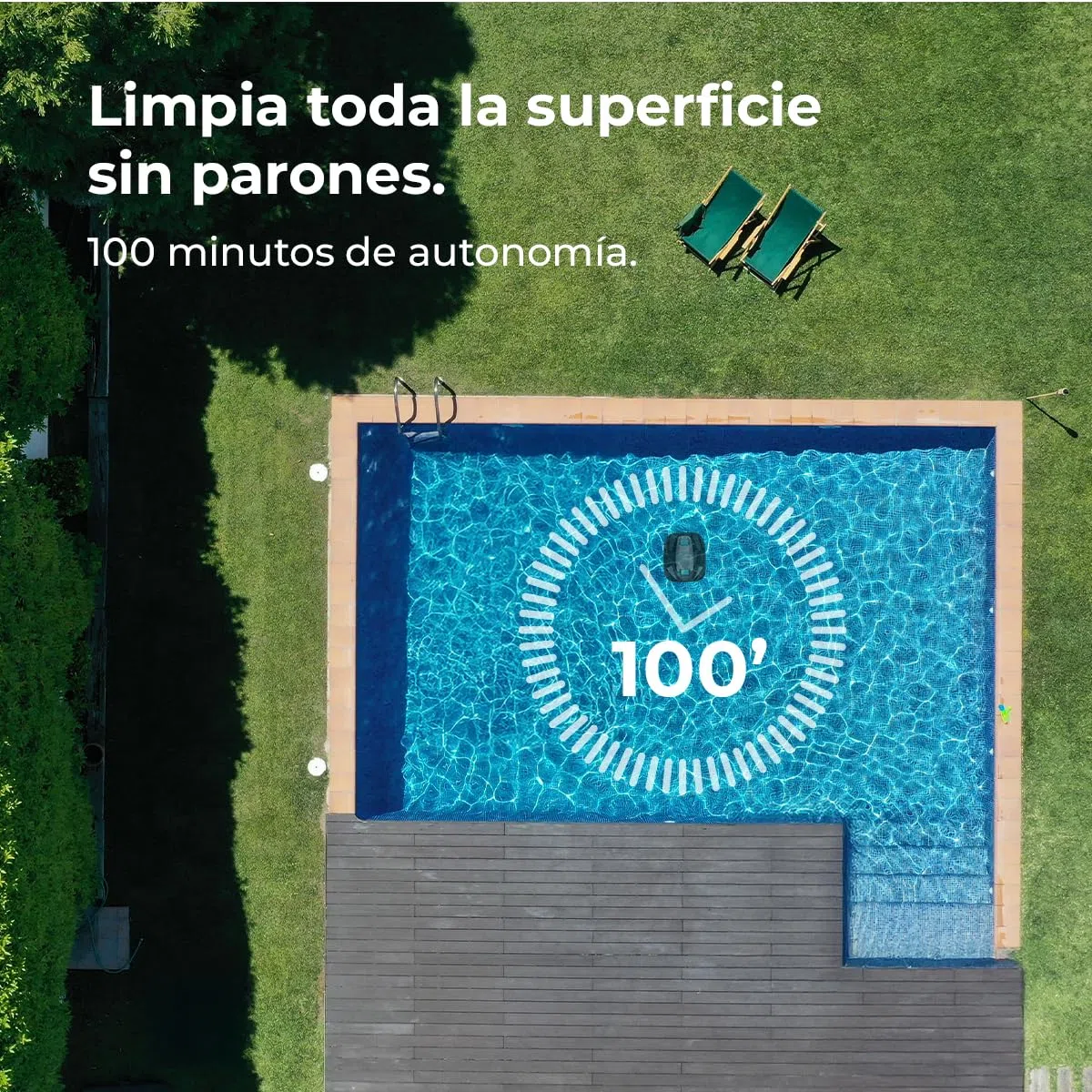 Cecotec Robot Limpiafondos sin Cable para Piscinas sin Pendientes Conga Pooldroid 2000 FloorMaster M. Superficies 80m2, Profundidad Máxima 2,5m, Autonomía 100mins, Filtro Alta Eficiencia 100μm, 2,5L