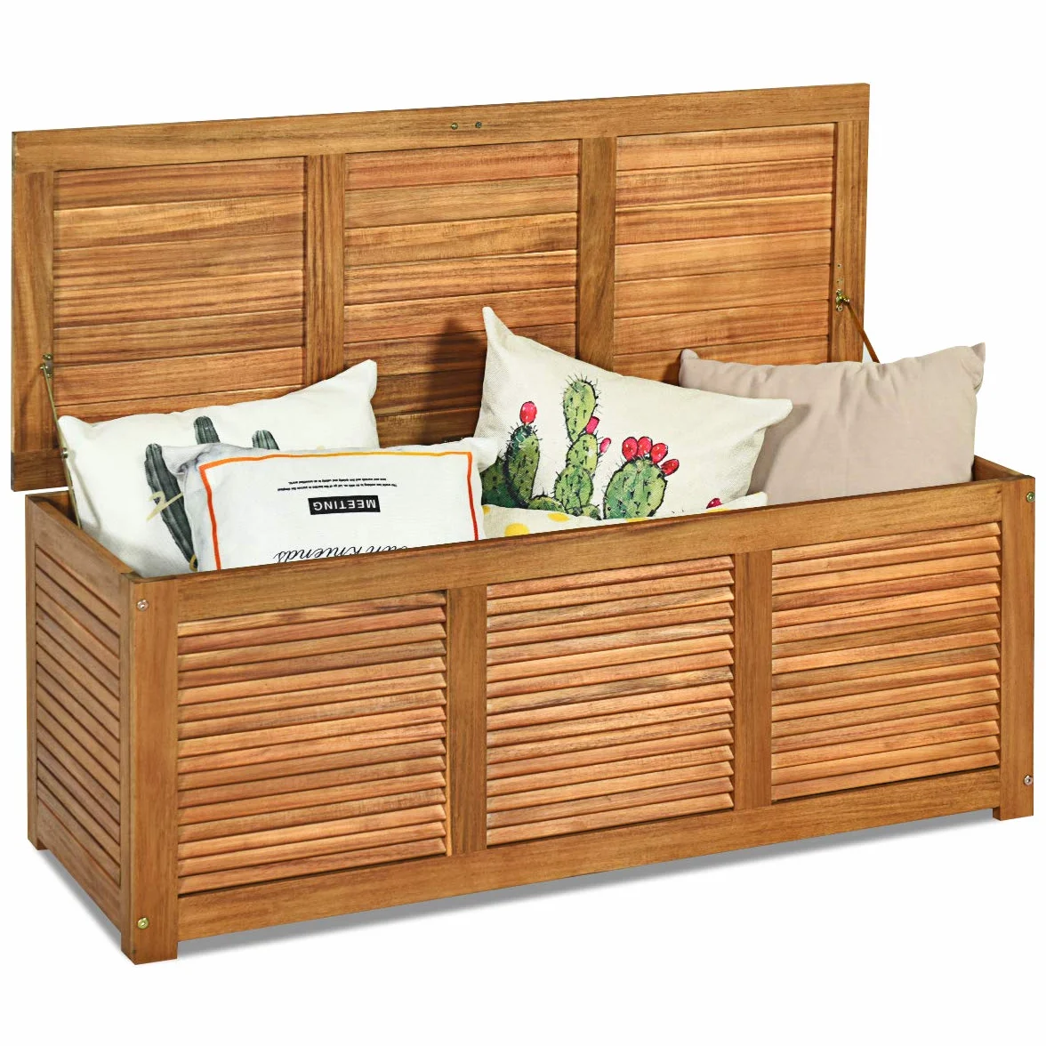 FANTASK Caja de jardín de madera de acacia, 179 L, caja de almacenamiento, caja de cojines, color natural