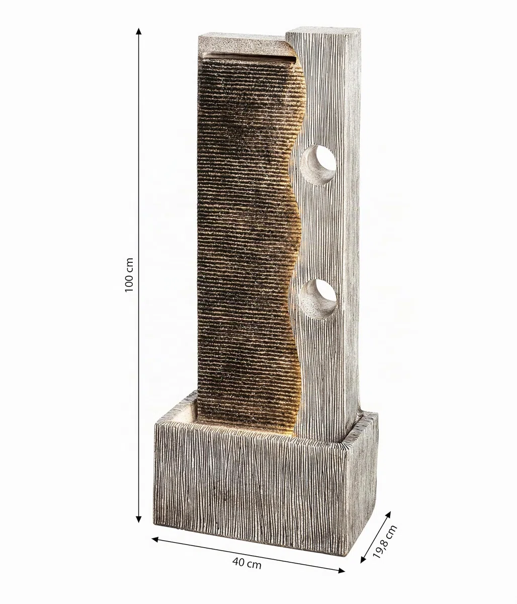Dehner Fuente de jardín Eclipse con iluminación LED, Aprox. 100 x 40 x 19,8 cm, poliresina, Gris