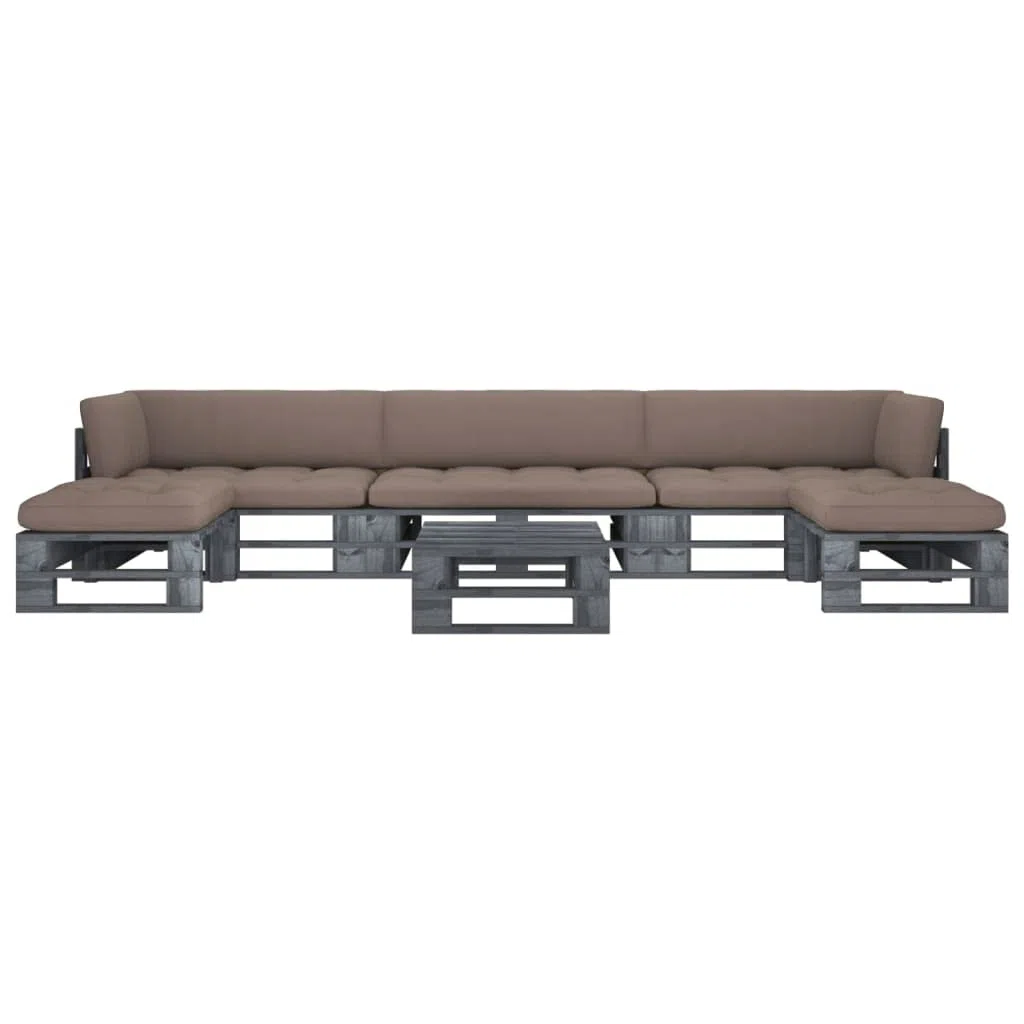 vidaXL Pin Impregnado Gris Salón de Jardín Paleta 6 unids con Cojines Muebles de Patio Conjunto de Muebles de Exterior Muebles de Terraza