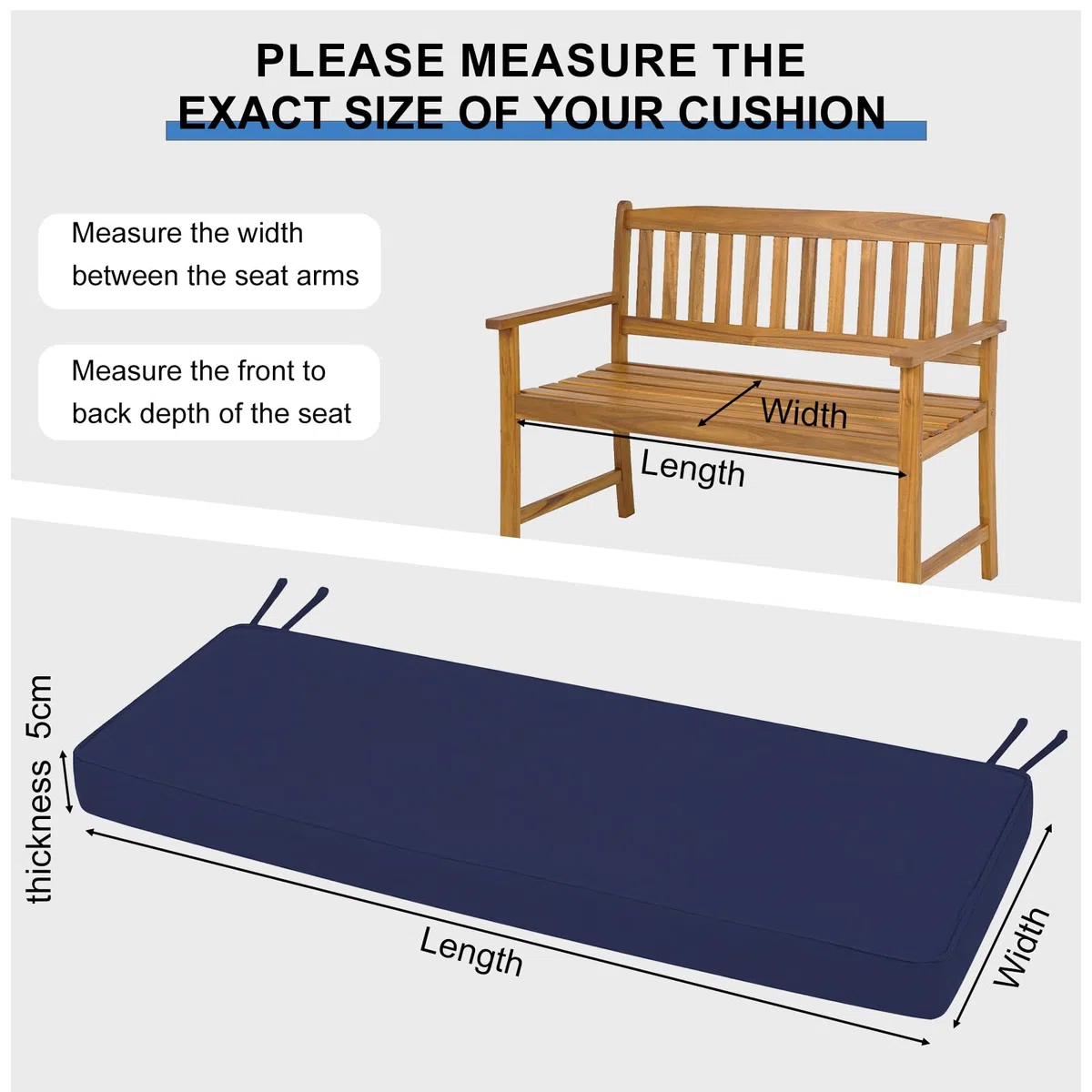 RZYW Cojines de Asiento para Exterior Interior de 5cm de Espesor, Cojín de Banco de Jardín Impermeable, Cojín para Silla Lavable Antideslizante, para Cocina Terraza Sofa Columpio,Beige,170x55cm