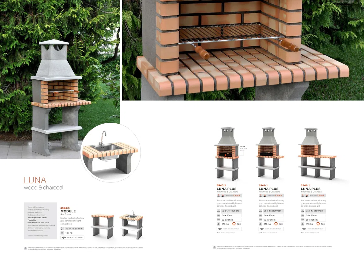 MOVELAR - Barbacoa de Obra Prefabricada de Leña y Carbón Modelo Luna XL (Gris, Naranja - 73 x 47 x 190 cm) REF: 3540/1 - Cocina de Exterior Compacta para Jardín, Terraza o Patio
