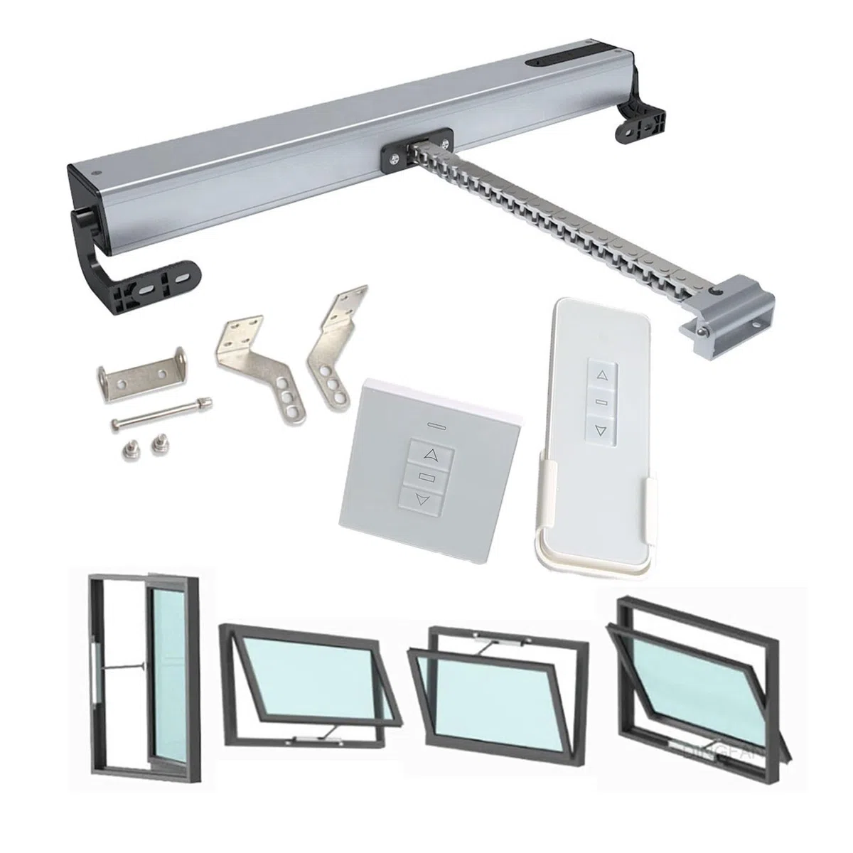 Abridor de Ventana con Cadena Eléctrico, 24V Abridor Automático de Ventanas con Interruptor y Control Remoto para Ventana abatible, Quemacocos, Ventilación de Techo, Carga máxima 400N ( Color : 24V Mo