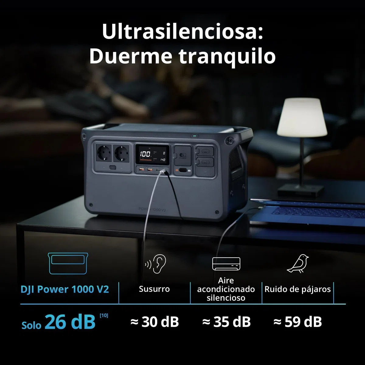 DJI Power 1000 V2 Estación de energía portátil, Batería LFP de 1024 Wh, Salida de 2600 W, Recarga del 0% al 80% en 37 minutos, Generador eléctrico para el hogar (con enchufe de 30 W incluido)