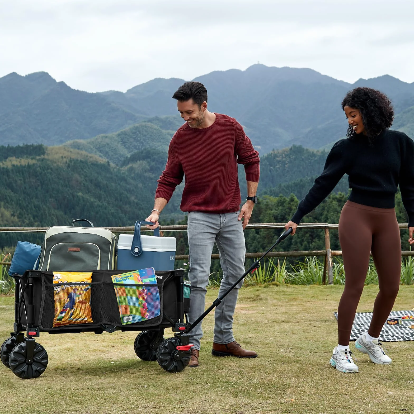 Portal Carro de Playa para Arena, Todo Terreno, Ruedas Grandes, para Festivales, Camping, Carrito de Playa, Plegable, Carrito de jardín, con Ruedas, soporta 102 kg, Resistente y Plegable