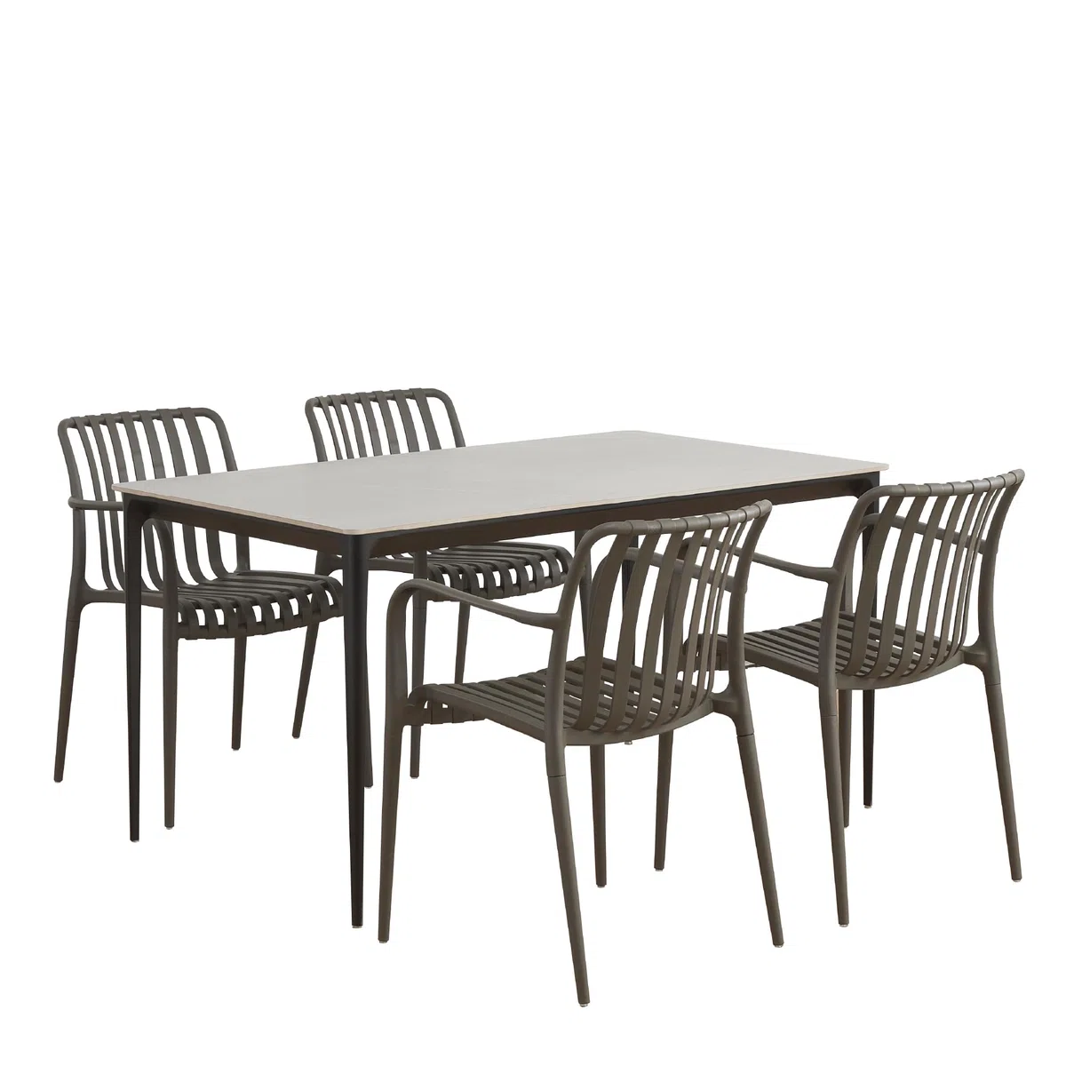 Conjunto de Mesa y 4 sillas Ruth Wendy - Mesa de cerámica sinterizada de 140 x 80 cm con sillas de Polipropileno, diseño Elegante y Moderno, fácil de Limpiar, para Interiores y Exteriores