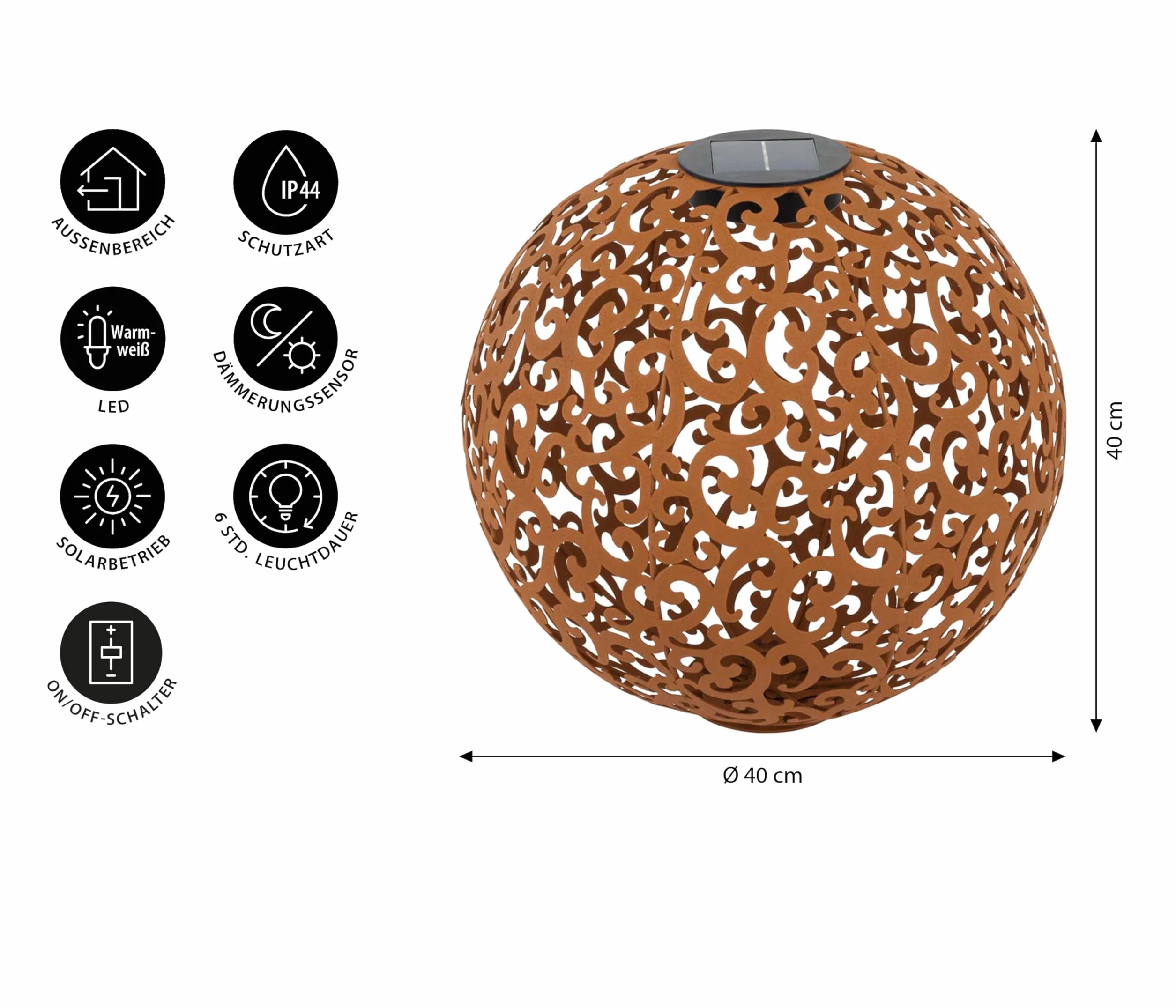 Dehner – Bola Solar Lagos, 40 cm de diámetro, Metal, Color Acero Inoxidable