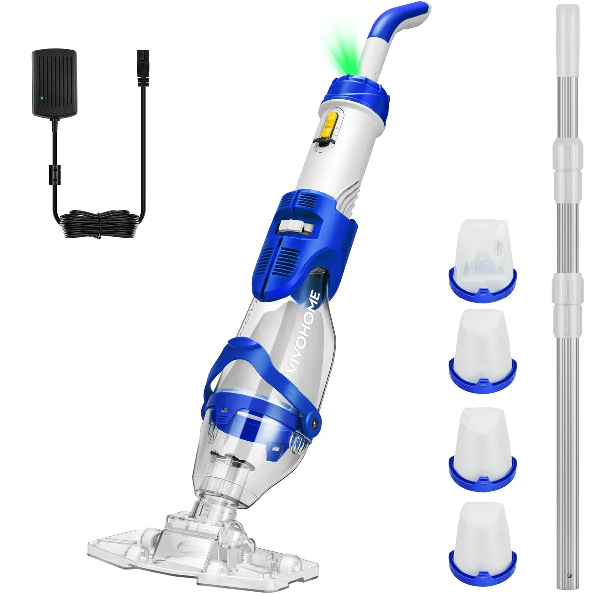 VIVOHOME 72LPM Limpiador Portátil para Piscina con Pértigas Telescópicas Aspirador de Piscina Autónomo de 75 Minutos Ideal para Piscinas Elevadas y Enterradas, Spas y Jacuzzis