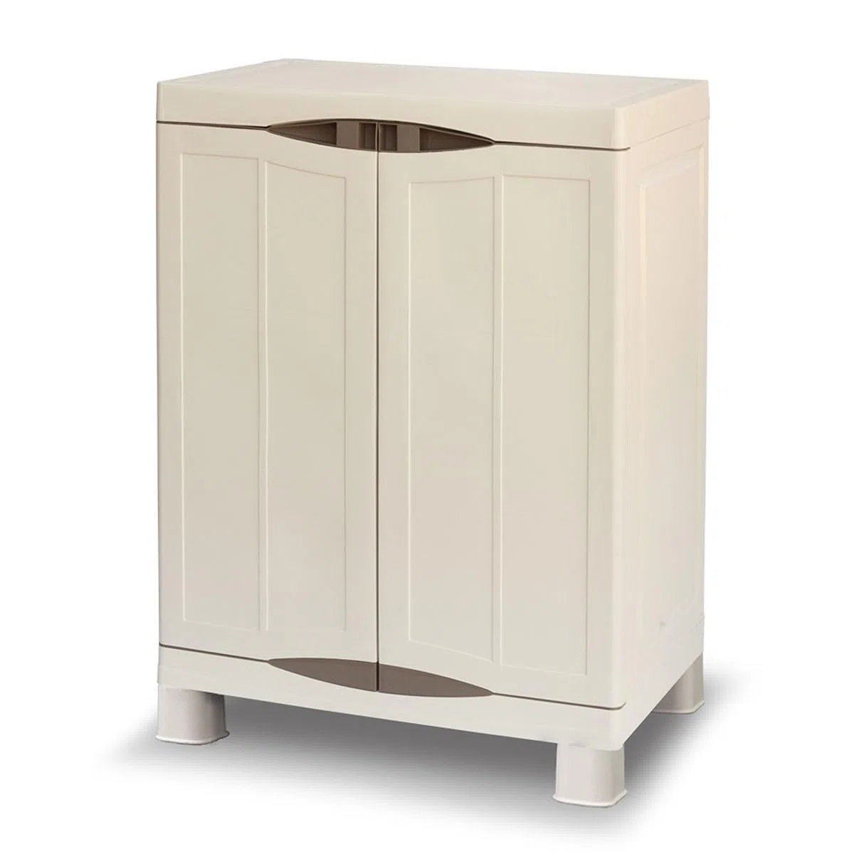 Intec – Armario bajo exterior interior beige 2 puertas 2 estantes 70 x 47 x 97 cm – pequeño mueble de almacenamiento carga 50 kg Max Garage Lavandería Terraza jardín