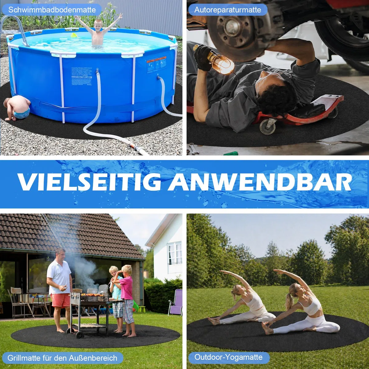 Lona de suelo para piscinas, alfombra de suelo para piscina, 400 cm, alfombrilla redonda de piscina plegable, resistente a los rayos UV y al desgarro, lona protectora para el suelo para