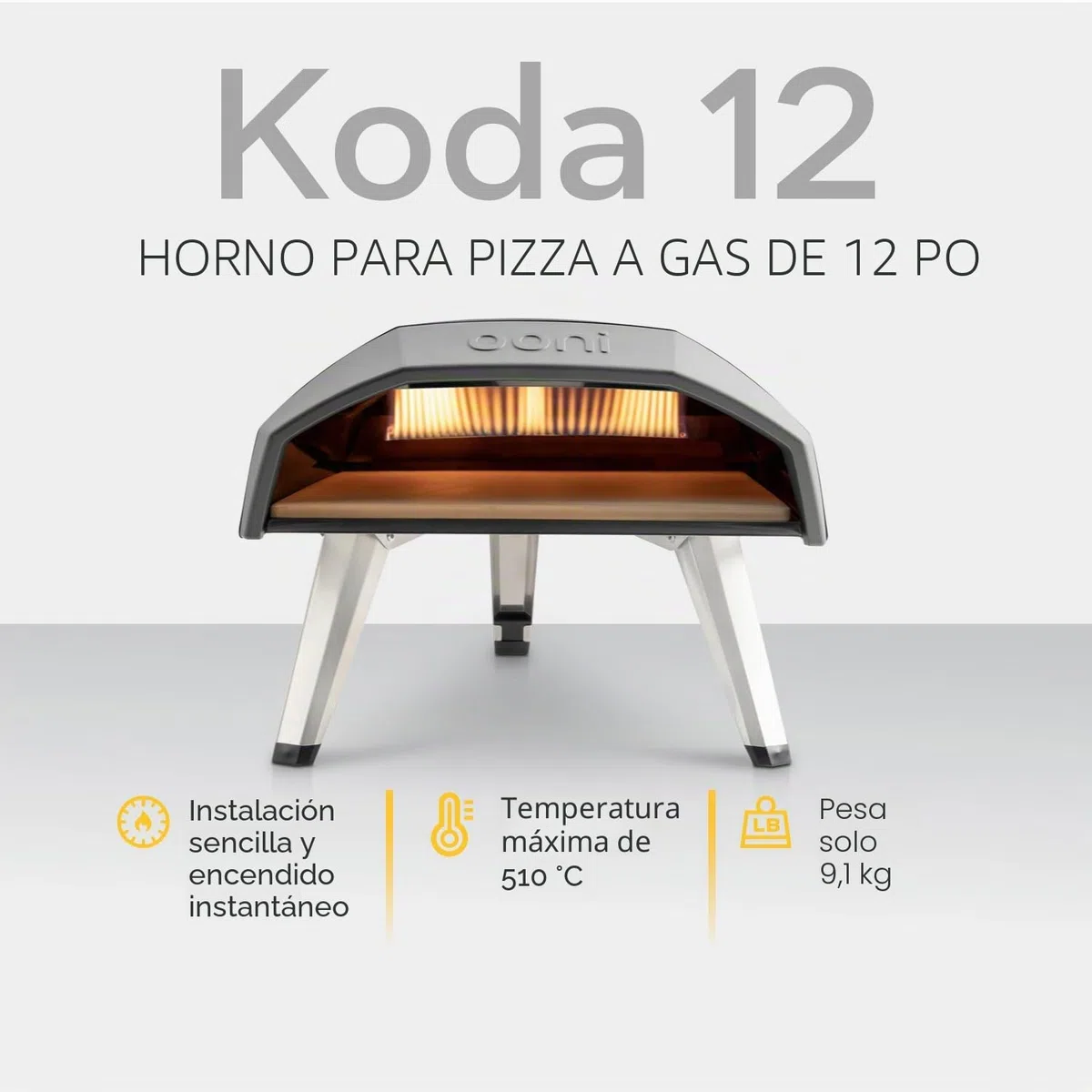 Horno de pizza de gas Ooni Koda 12 - Horno de pizza al aire libre - Horno de pizza de gas portátil para pizza auténtica horneada en piedra - Gran adición para cualquier cocina al aire libre