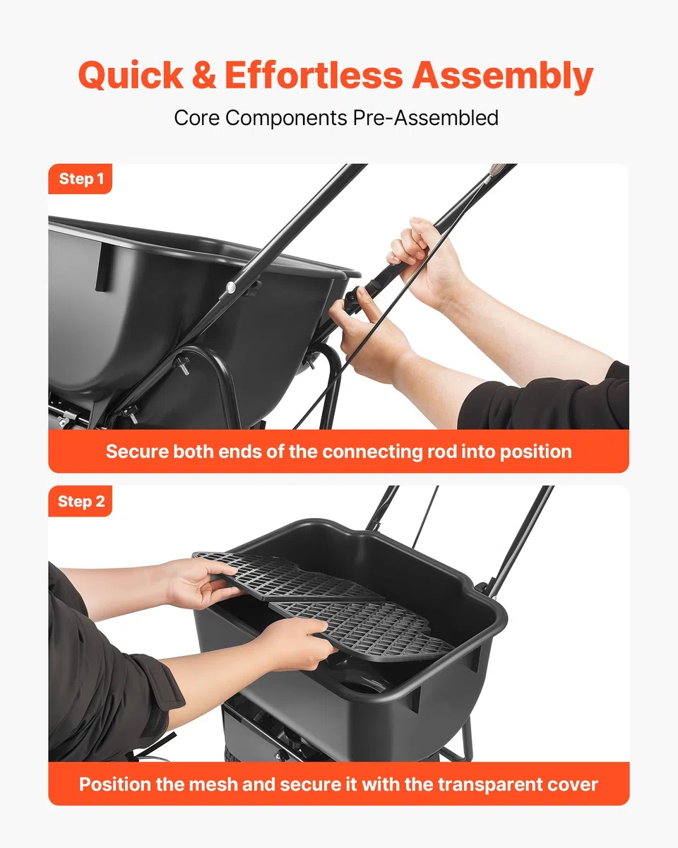 VEVOR Carro Esparcidor Manual, Ancho de Esparcimiento de 3,6 m, Sembradora de Semillas, Capacidad de Carga 36,3 kg, Distribuidor para Abono Turba Fertilizante Cal y Sal Arena, para Jardín Carretera