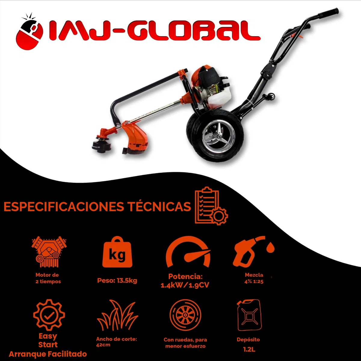 Desbrozadora DEMON Radburst Cortacésped | Motor de 2 tiempos | Refrigeración por aire | 1,9 CV | Velocidad máxima de rotación 9.500 rpm | Rango de corte de alambre 42 cm