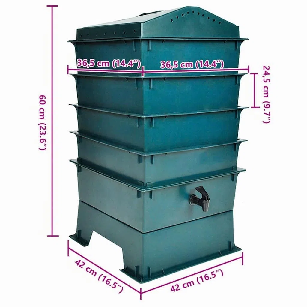vidaXL Compostador para Gusanos con 4 Bandejas Verde Vermicompostador Abono