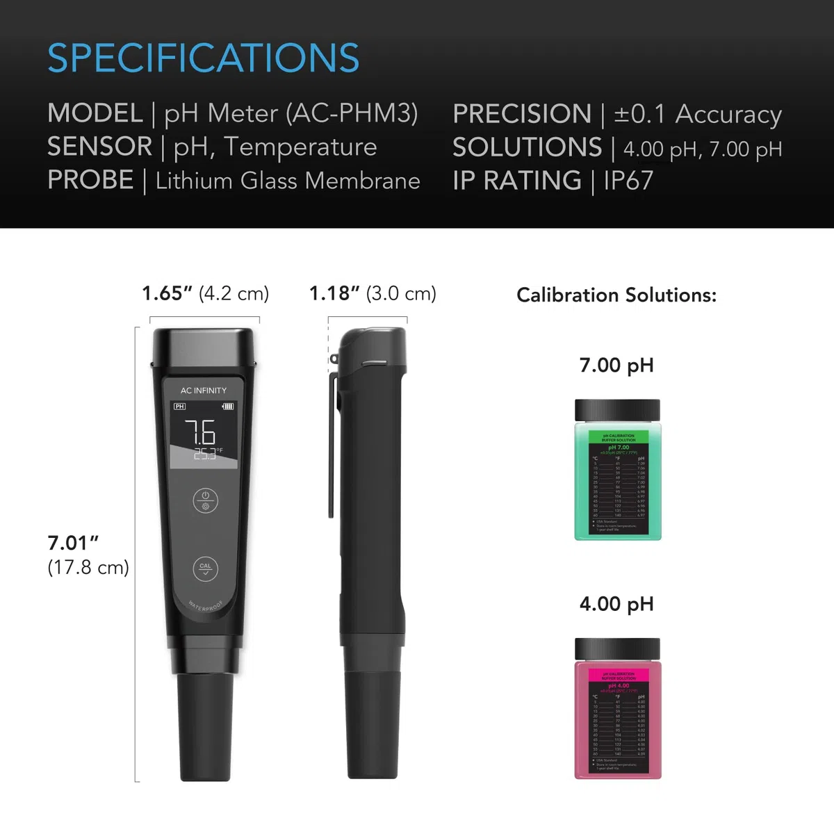 AC Infinity Kit de medidor de pH, bolígrafo digital de alta precisión con precisión de pH de ± 0,1, medidor de pH de prueba de nutrientes para plantas hidropónicas de agua, jardinería, acuarios