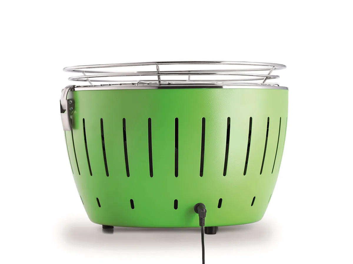 LotusGrill XL Starter Juego de 1 x lotusgrill XL Color Morado lila 1 x haya Carbón vegetal 1 kg, 1 x quemar 200 ml, 1 x salchichas Alicate Naranja