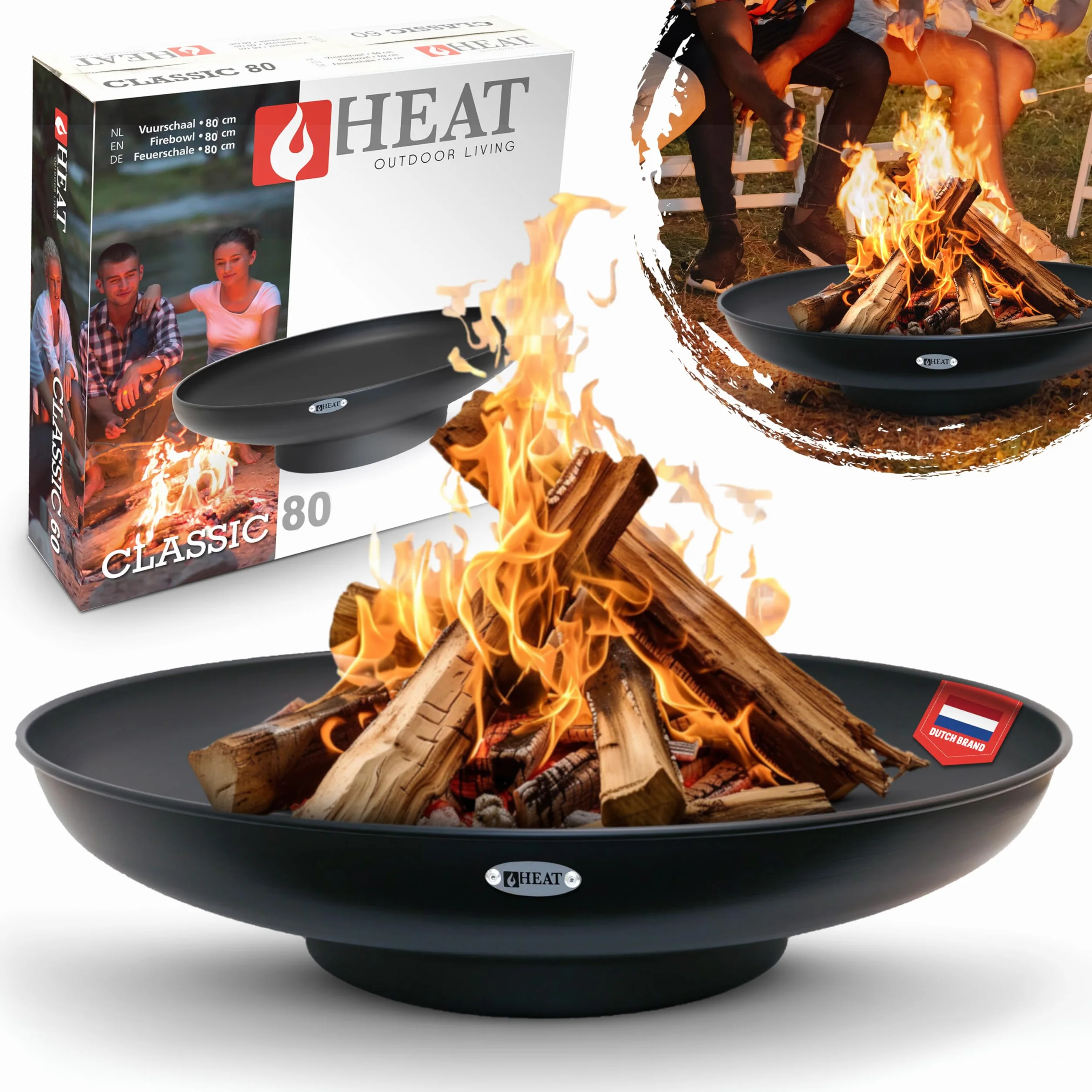 Cuenco de Fuego de 80 cm de Óxido – Braseros para el Jardín – Chimenea Exterior & Tonne – Cuenco de Acero Lacado – Cesto de Fuego para el Jardín - 80x80x19 cm