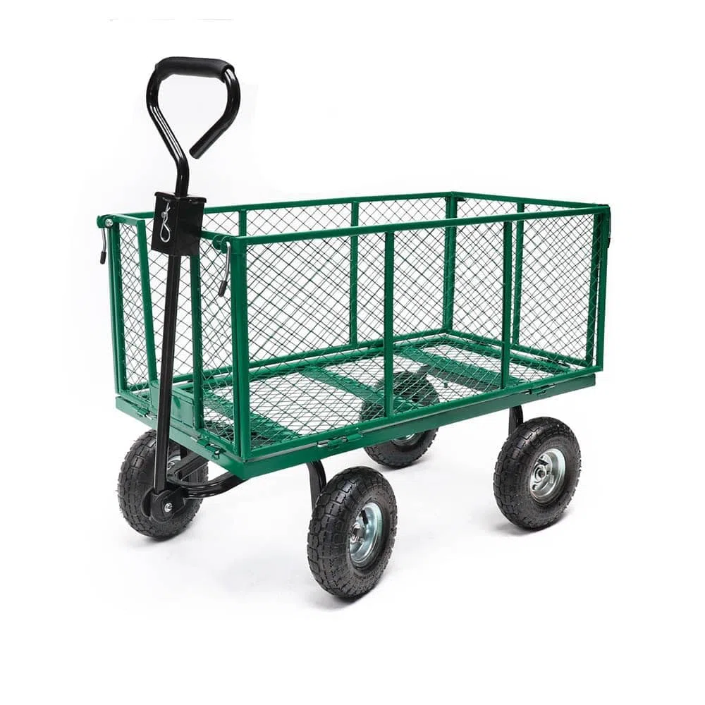 TERRE JARDIN Carro de Jardín XXL 200 L, 4 Ruedas, 300 Kg de Carga - Carro Plegable, Plataforma de Transporte, Carro para Leña, Remolque con Enganche, Neumáticos Hinchables 27 cm