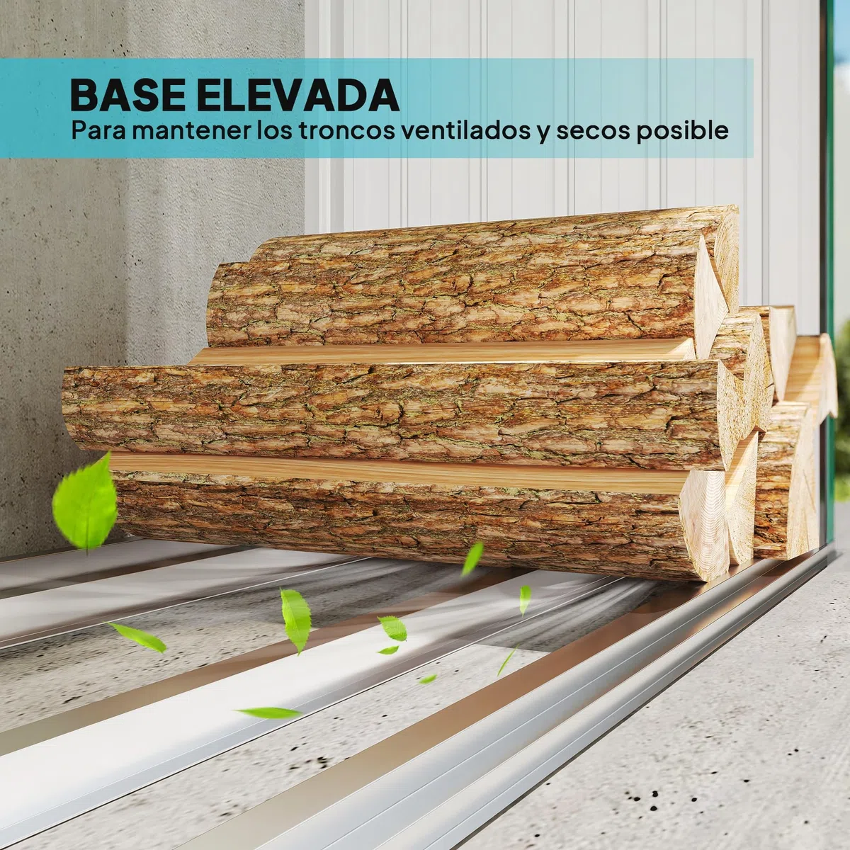 Outsunny Casetilla para Leña de Acero Galvanizado con Base Elevada y Techo Inclinado Cobertizo Leñero Exterior de Almacenamiento de Troncos 213x66,5x150 cm Verde