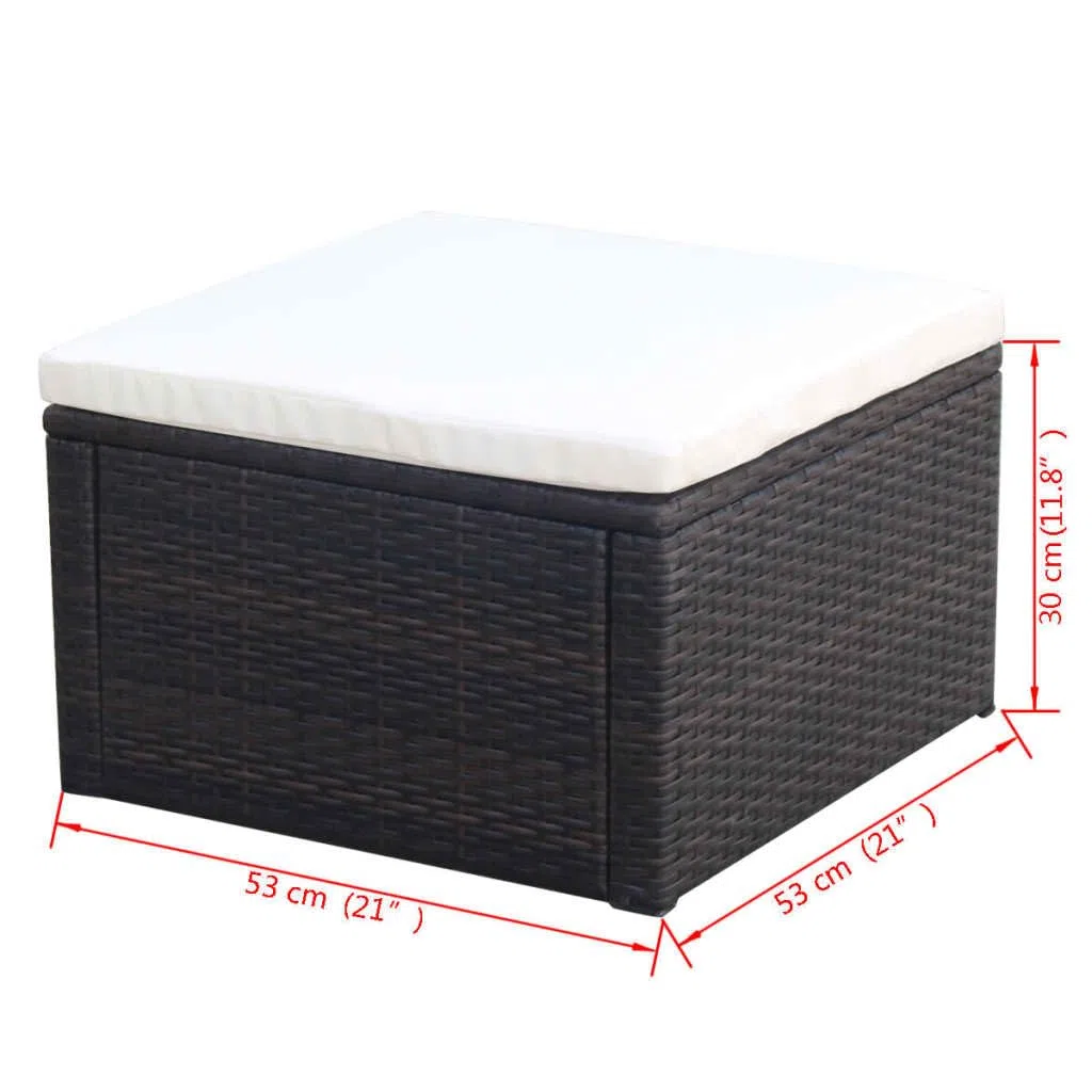 vidaXL Taburete Otomana de Jardín Asiento Reposapiés Patio Muebles Terraza Exterior Silla Aire Libre Poli Ratán Sintético Marrón Material Tipo Mimbre