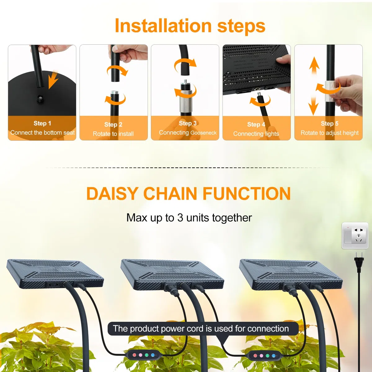 FECiDA Lámpara de cultivo, Trípode Lámpara de Planta de UV-IR espectro completo 200W, Luces de crecimiento con On/Off Conversión Y Función de Cadena de Crisantemo