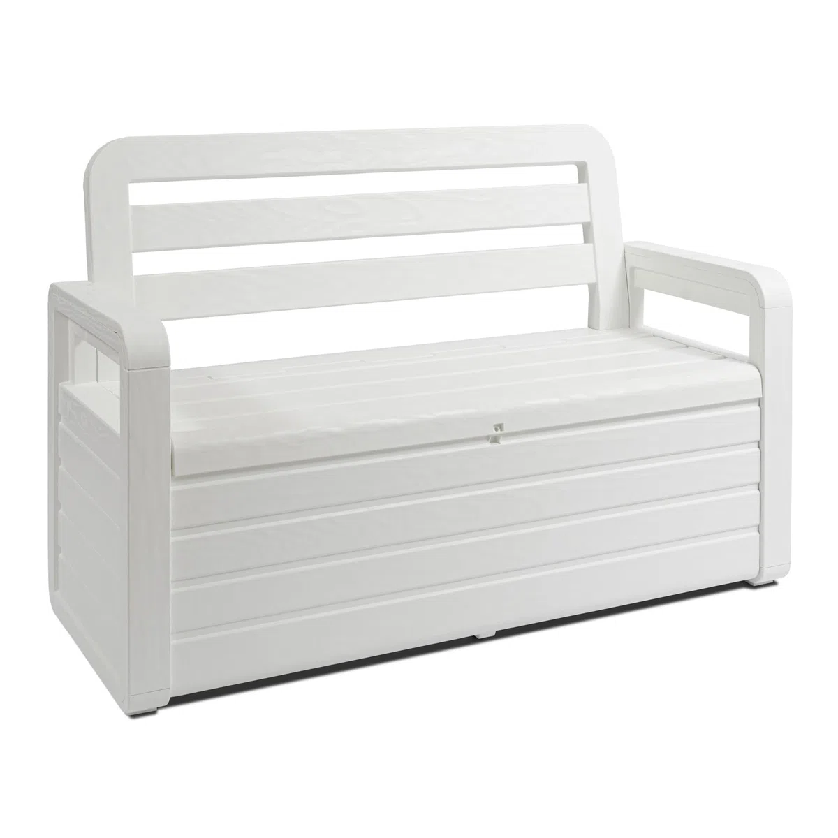 Toomax - Baúl Foreverspring con asiento para 2 personas y compartimento interior de 270 litros, fabricado con resina de efecto madera, 132,5 x 58 x 89 cm, art. 599, color blanco.