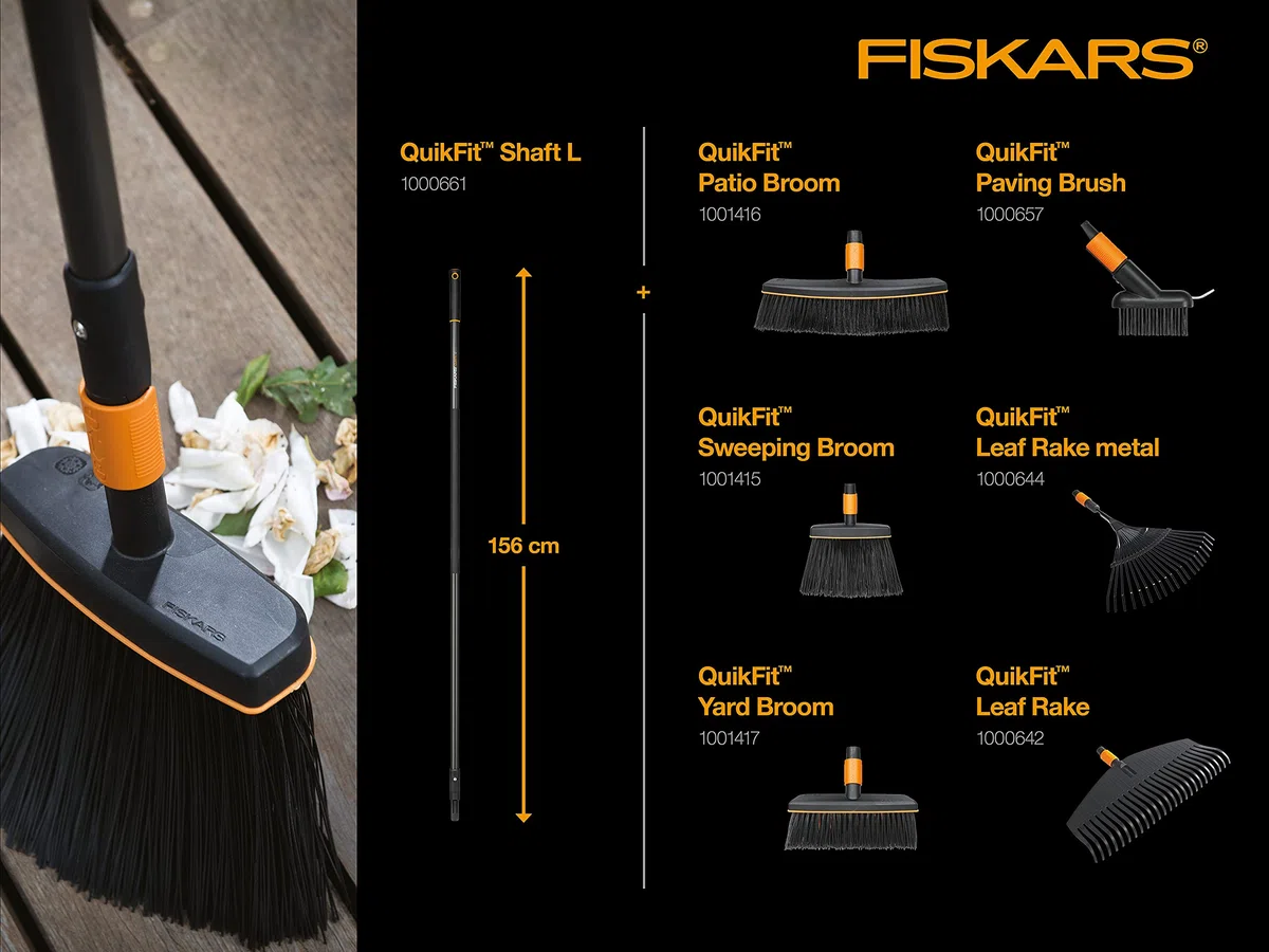 Fiskars Mango para cabezas de la herramientas QuikFit, Longitud: 156 cm, Aluminio, Negro/Naranja, QuikFit, 1000661