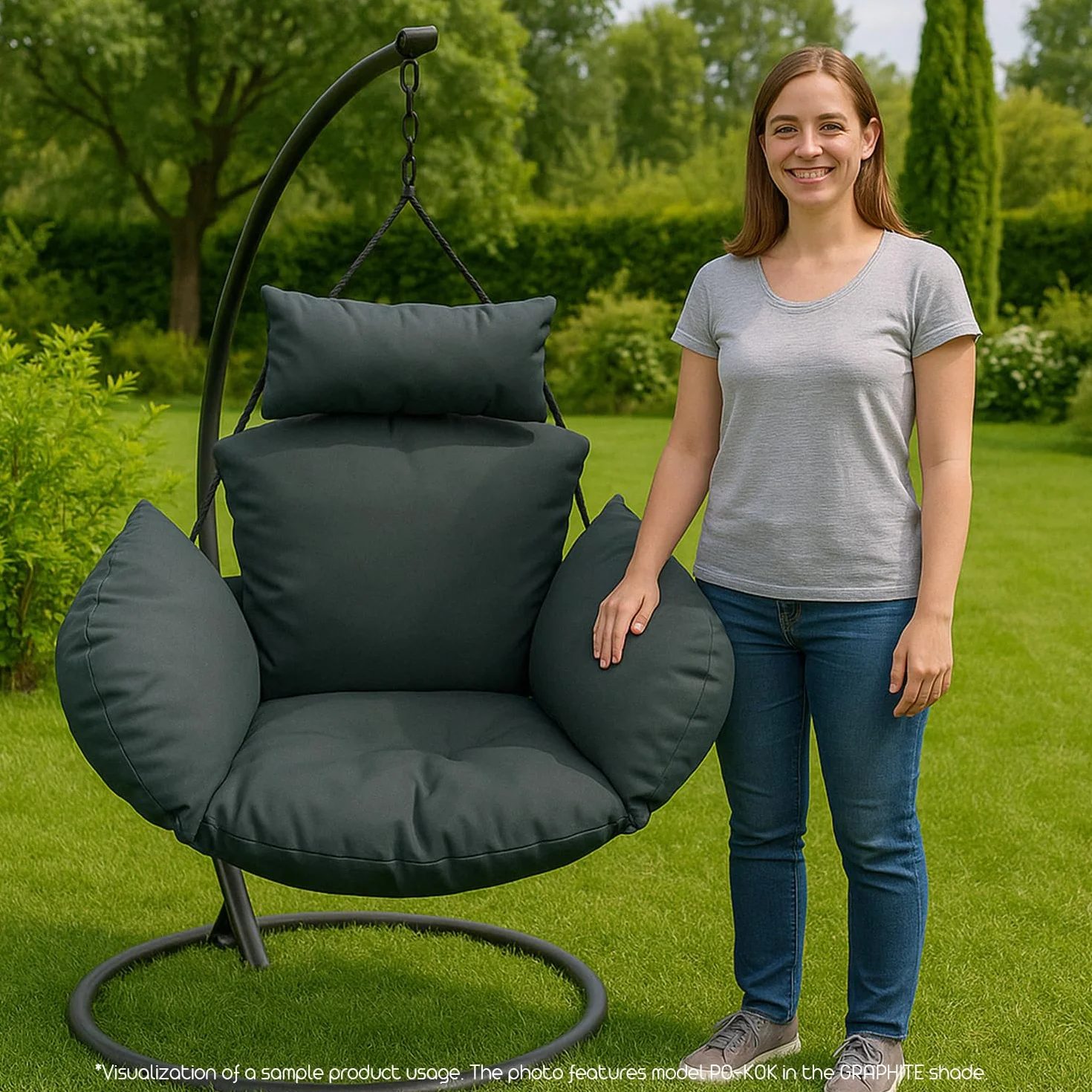 Ferocity Cojín de Silla de Hamaca XXL, Colgante Huevo Cojines, Columpio Silla Cojín Respaldo con Almohada para la Cabeza, Cjín Impermeable, para Patio Jardín, Grafito [114]