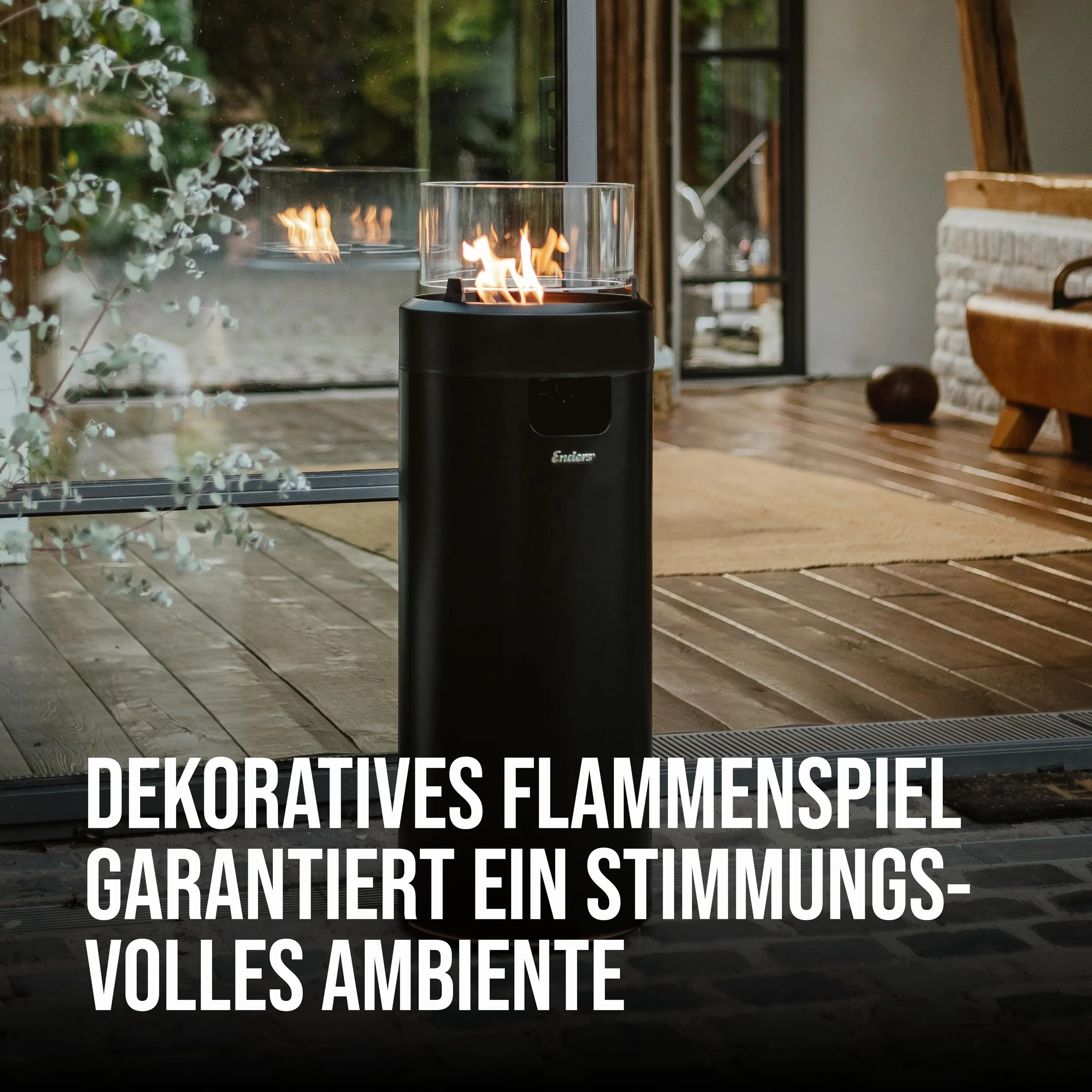 Enders 5601 Nova LED L Brasero de Gas para terraza con iluminación Ambiental, tecnología de quemadores Eco Green y excelente diseño