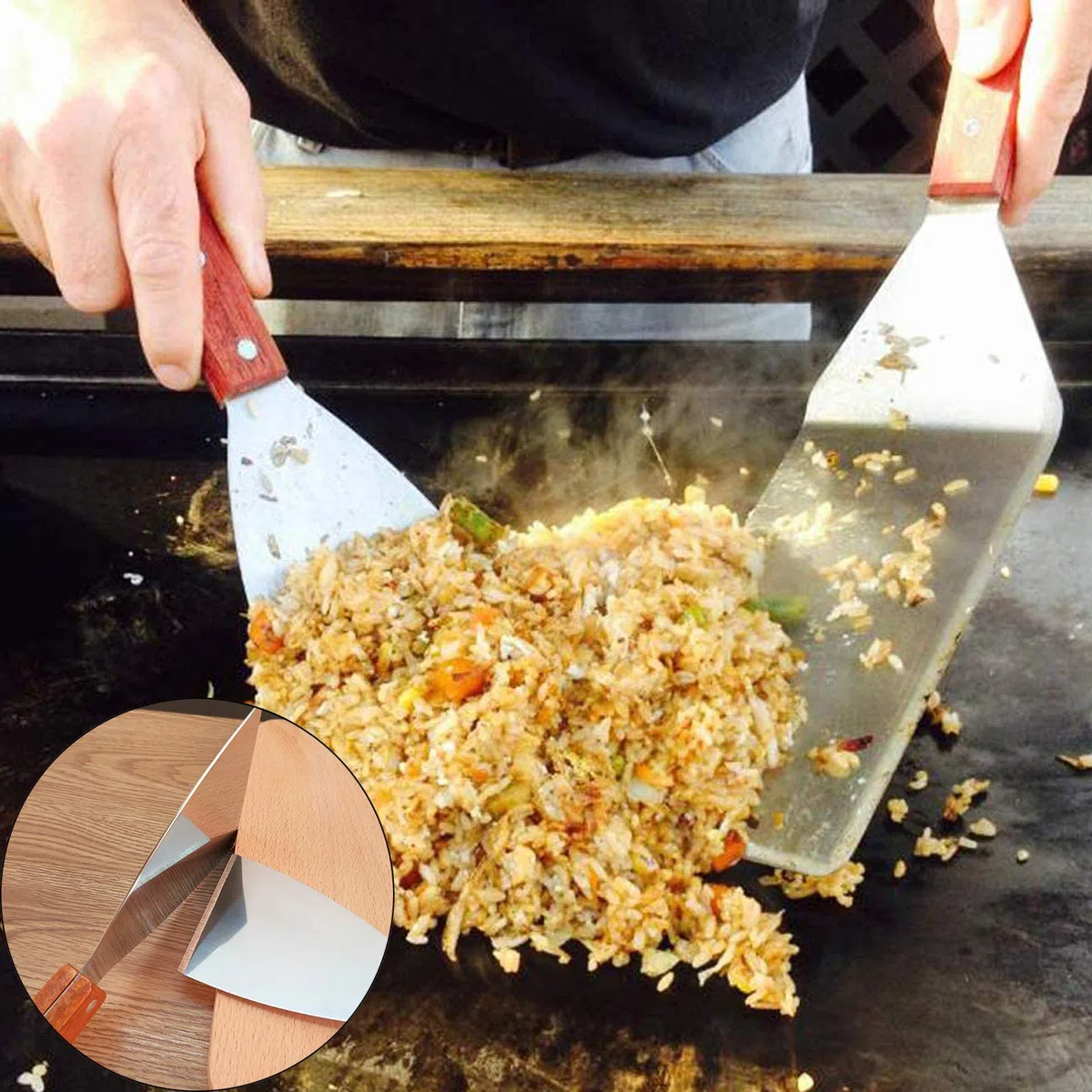 Raspador De Parrilla EspáTula De Acero Inoxidable Durable EspáTula De Acero Inoxidable Para Asar Carne Teppanyaki Y Limpiar SartéN Para Parrilla,Apto Para Lavavajillas,2 Piezas