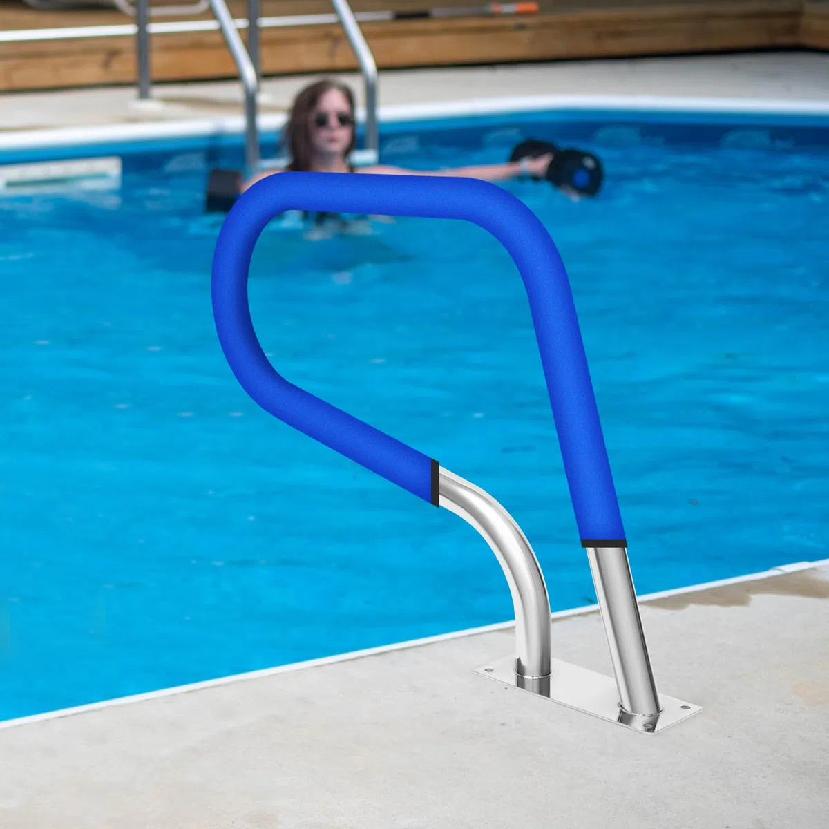 Pasamanos de acero inoxidable para piscina, 81 x 58 cm, con cubierta de asa, ayuda a la entrada de acero inoxidable para piscinas, piscinas, spas, parques acuáticos