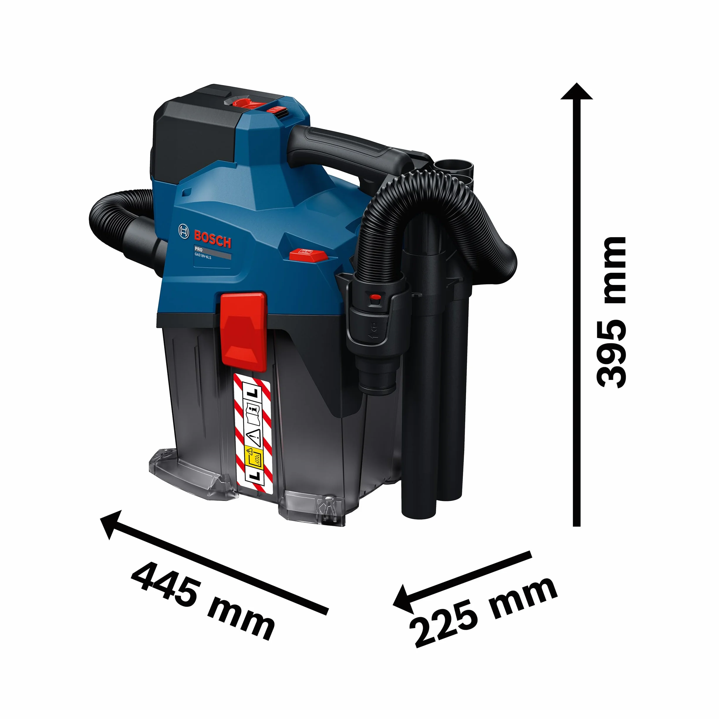 Bosch PRO 18V System Aspirador a batería GAS18V-6LS (incl. manguera flexible, tubo acodado, boquilla para hendiduras, boquilla para suelos, adaptador PT, tubos, bolsa de muletón)