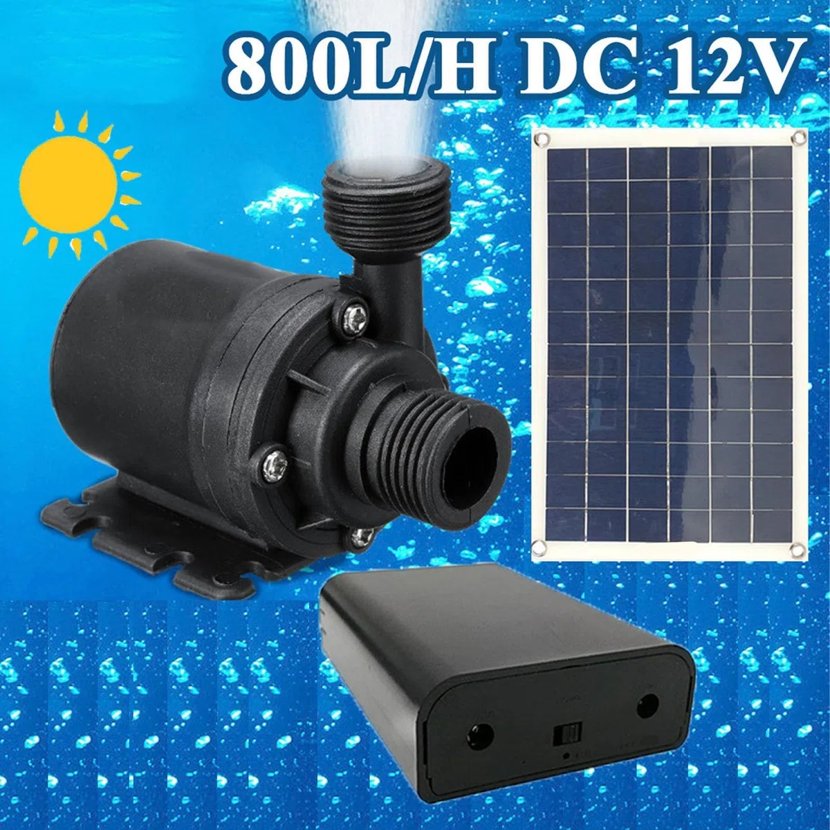 Kit Bomba De Agua Solar Sumergible 20W 12V 800L/H Con Panel Para Fuente Estanque Jardín Baño De Aves Hidroponía