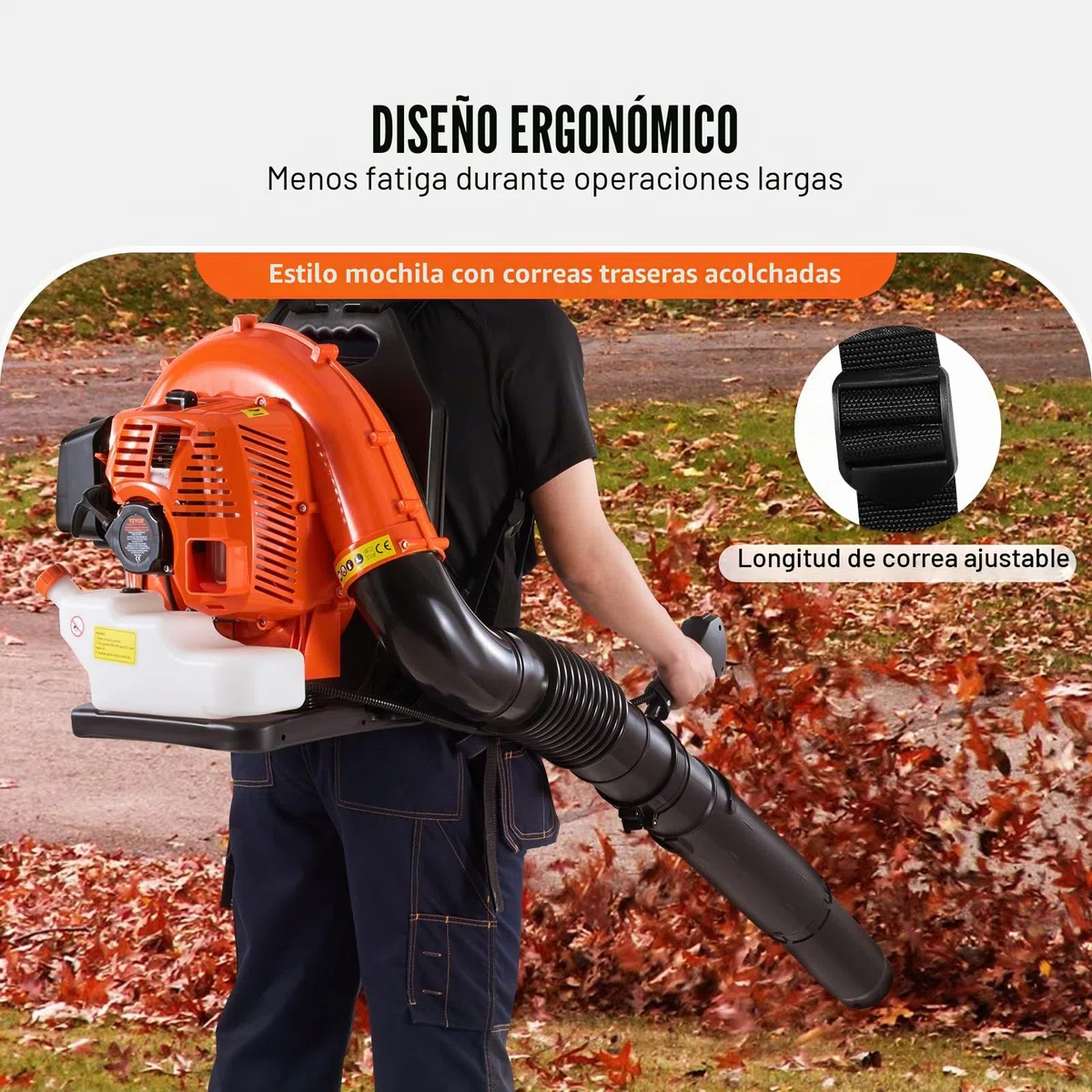 VEVOR Soplador de Hojas de Gas 79 CC Soplador de Nieve de Mochila 2 Tiempos con Tanque de Combustible 3 L Volumen de Aire de 930 CFM para Cuidado del Césped, Limpieza de Hojas, Eliminación de Nieve