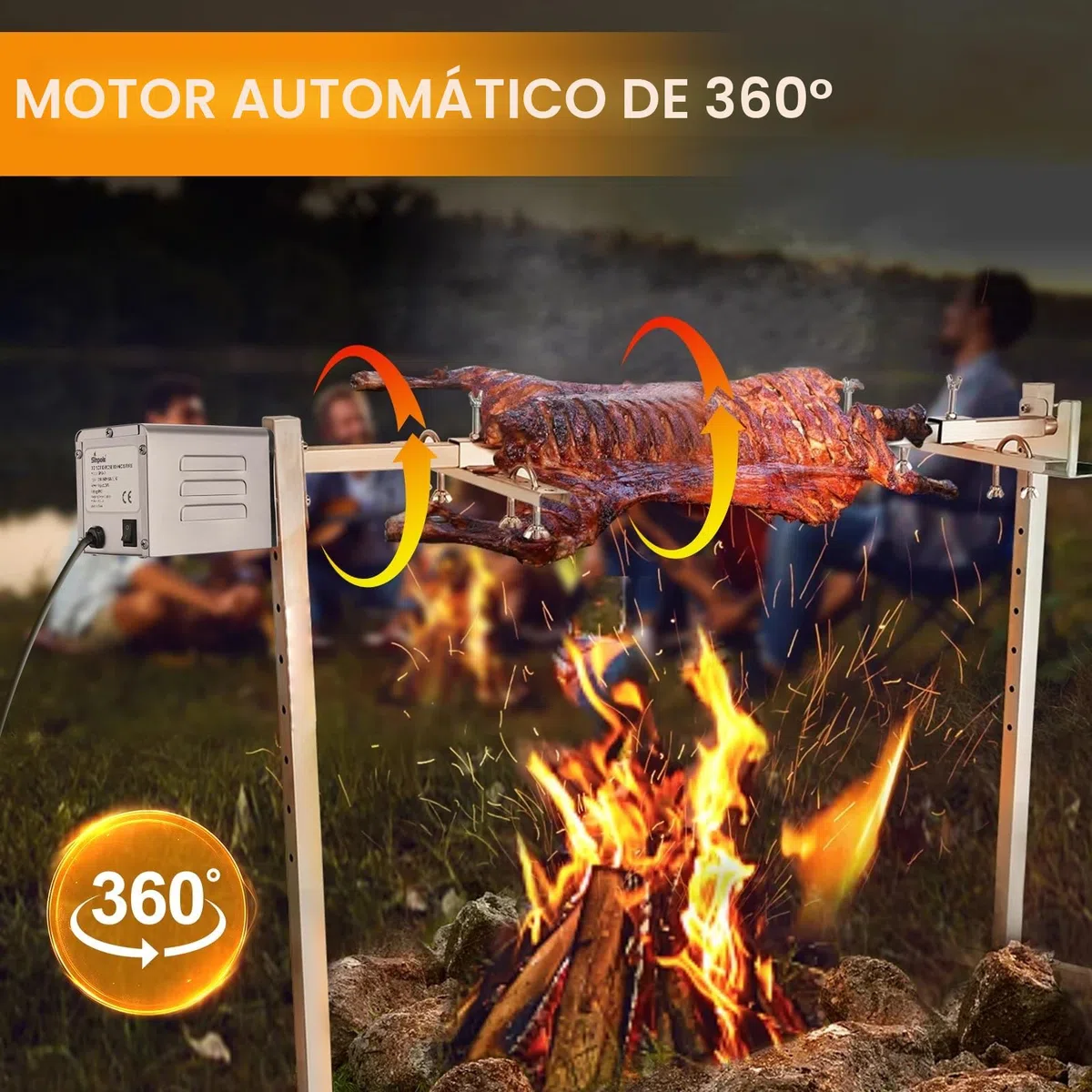SP-S40 15W 60KG/132LBS Motor eléctrico para Barbacoa de Acero Inoxidable, 2.7 RPM Motor Profesional para Barbacoa, Pollo, Cerdo, Cabra a la Parrilla al Aire Libre