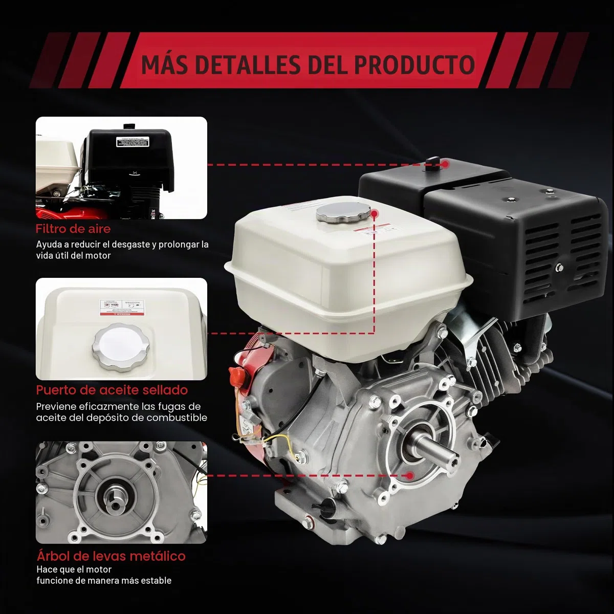 Motor de gasolina de 4 tiempos de 15 CV con arranque por cable, motor de gasolina HV de 420 cc, motor de cuatro tiempos refrigerado por aire 9000 W 3600 rpm