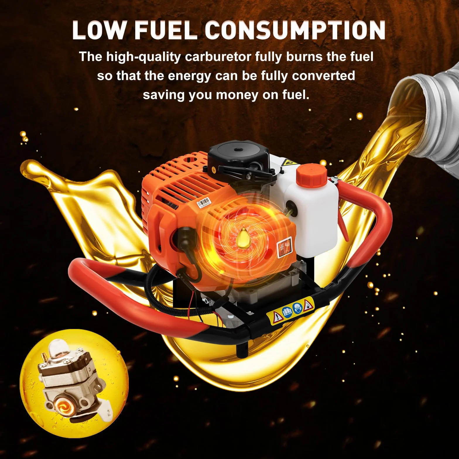 Broca de tierra de gasolina de 2 tiempos, 52 CC, 1,9 kW, taladro de tierra inalámbrico, gasolina, taladro de mano, taladro de tierra (Incluye Sólo Máquinas)