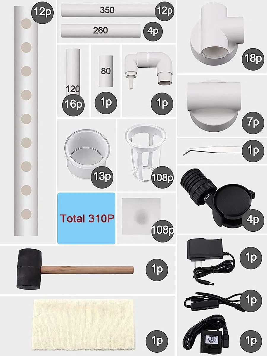 Kalolary Kit de Cultivo Hidropónico, 4 Capas 108 Agujeros Sistema Hidropónico Kit de Cultivo Hidropónico de PVC con 12 Tubos Hidropónicos para Hortalizas en Casa Jardín y Oficina