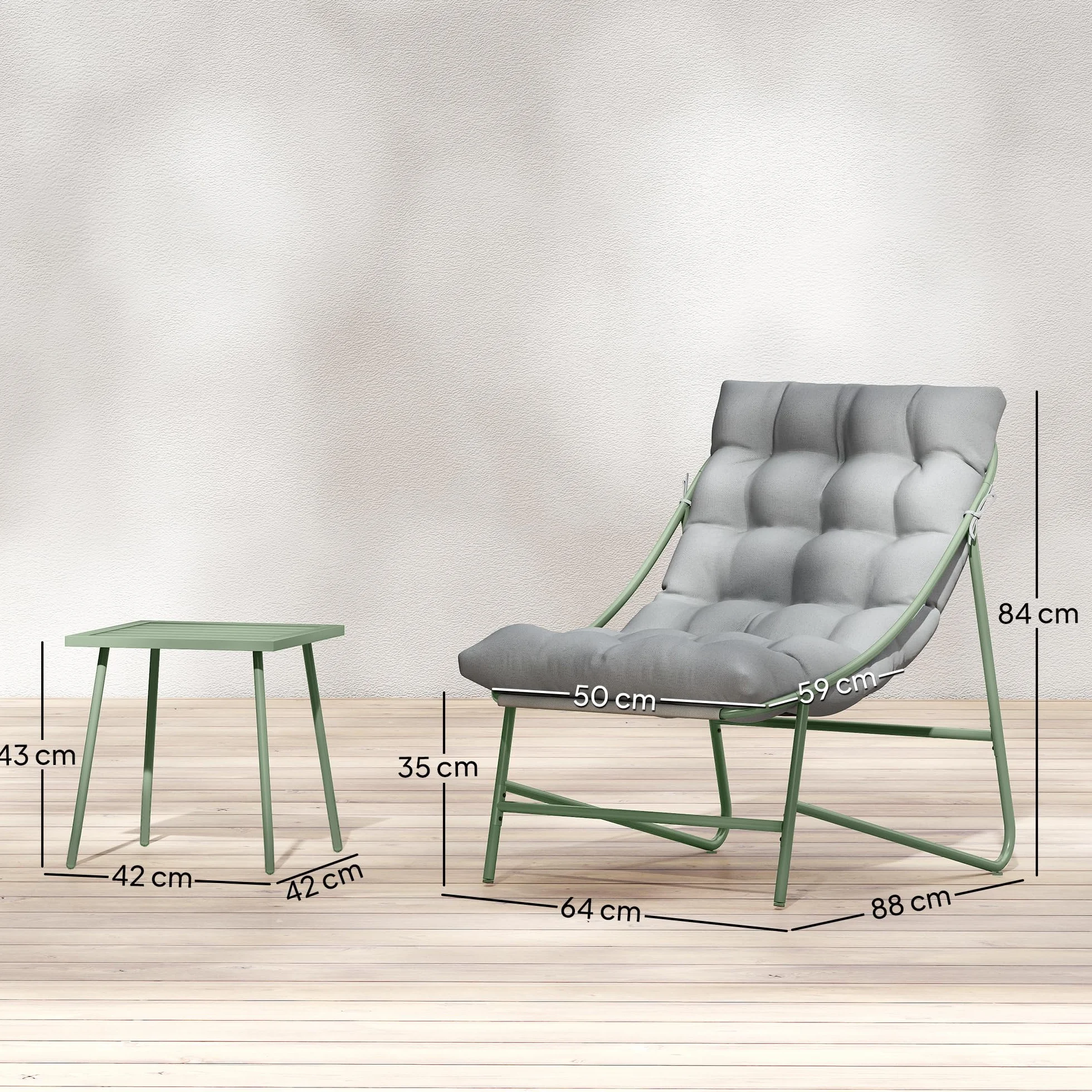 Outsunny Conjunto de Mesa y Sillas de Terraza Exterior de 3 Piezas, Muebles de Jardín Exterior con Cojines, 2 Sillas Lounge, Mesa de Café y Estructura de Acero, para Patio, Gris Claro