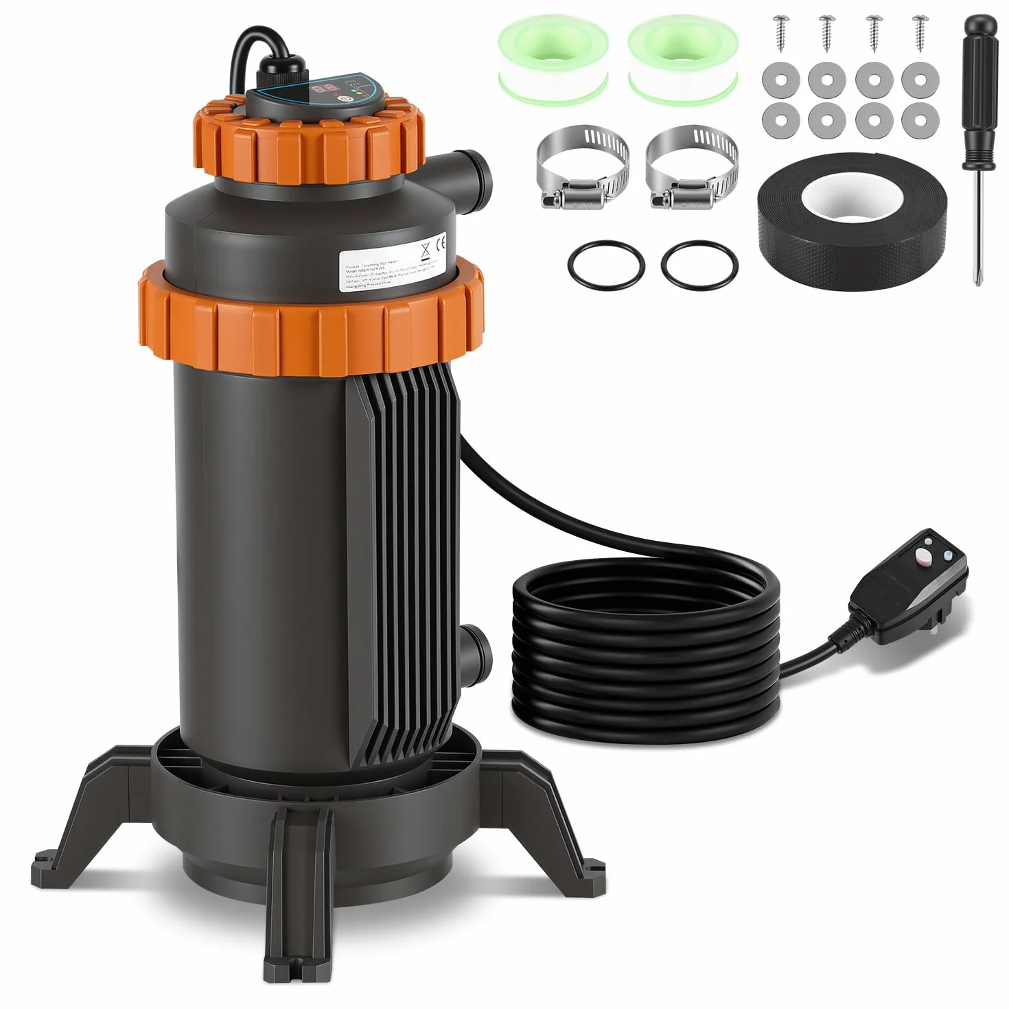 Calentador eléctrico para piscinas, diámetro de 29 x 42 cm, calefacción de piscina, calefacción de piscina, eléctrica para la mayoría de las piscinas pequeñas, protección contra fugas