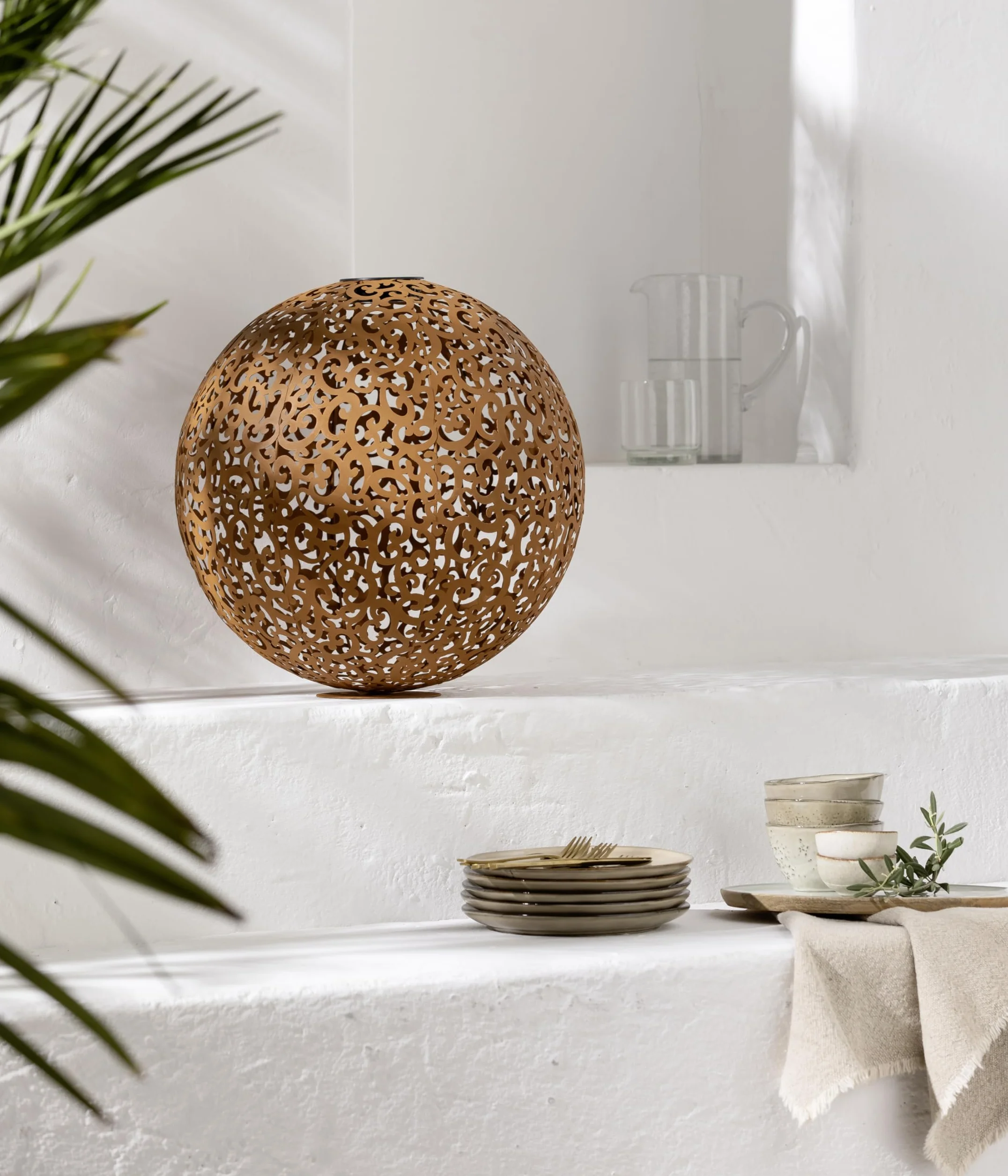 Dehner – Bola Solar Lagos, 40 cm de diámetro, Metal, Color Acero Inoxidable